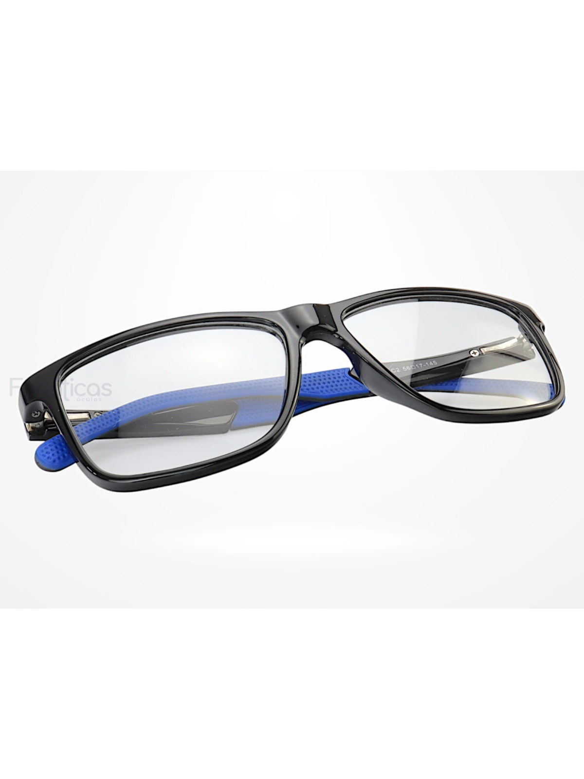 Armação de Óculos 76011 Quadrado Preto Brilho e Azul