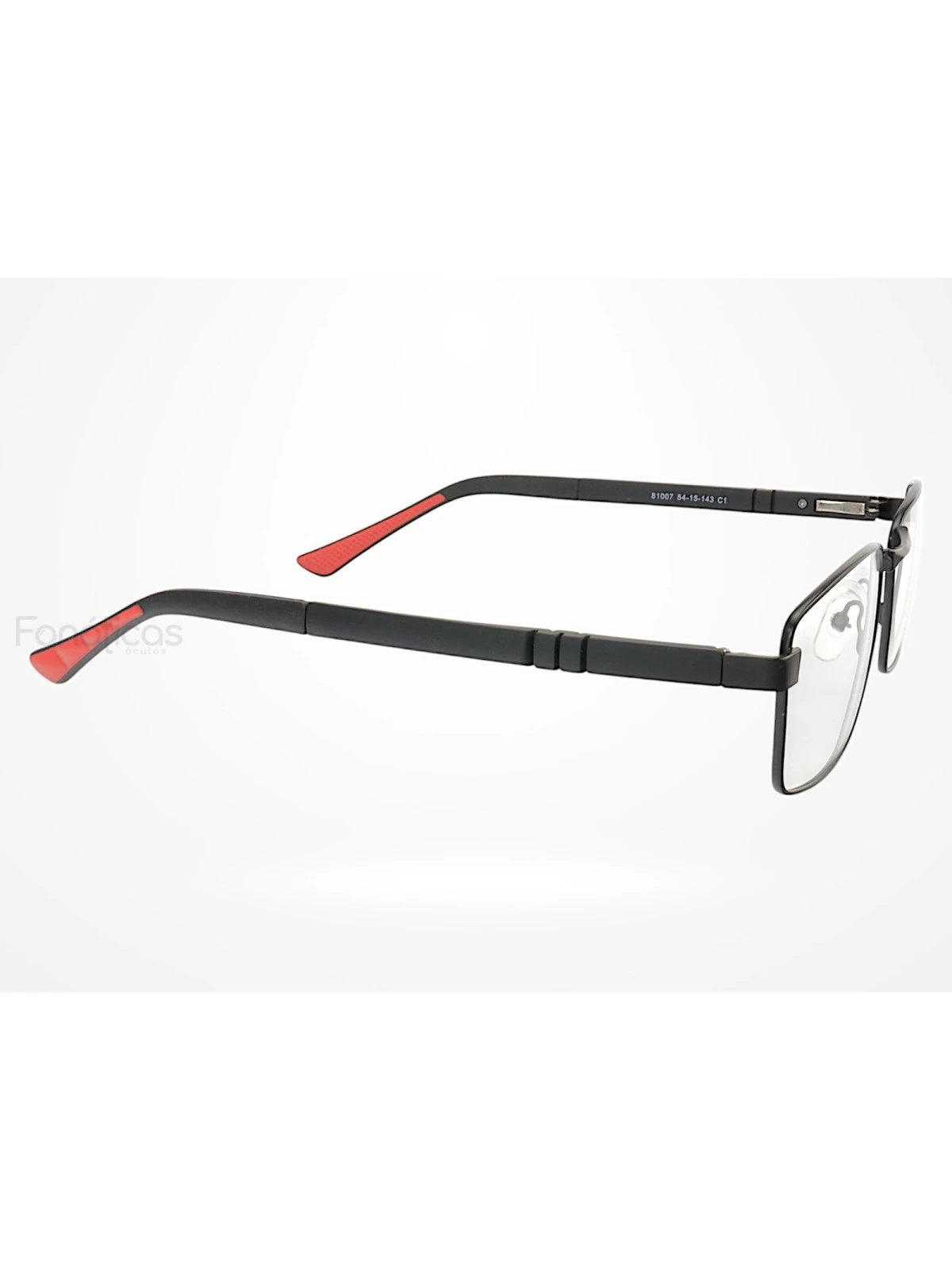 Armação de Óculos 81007 Quadrado Preto e Vermelho