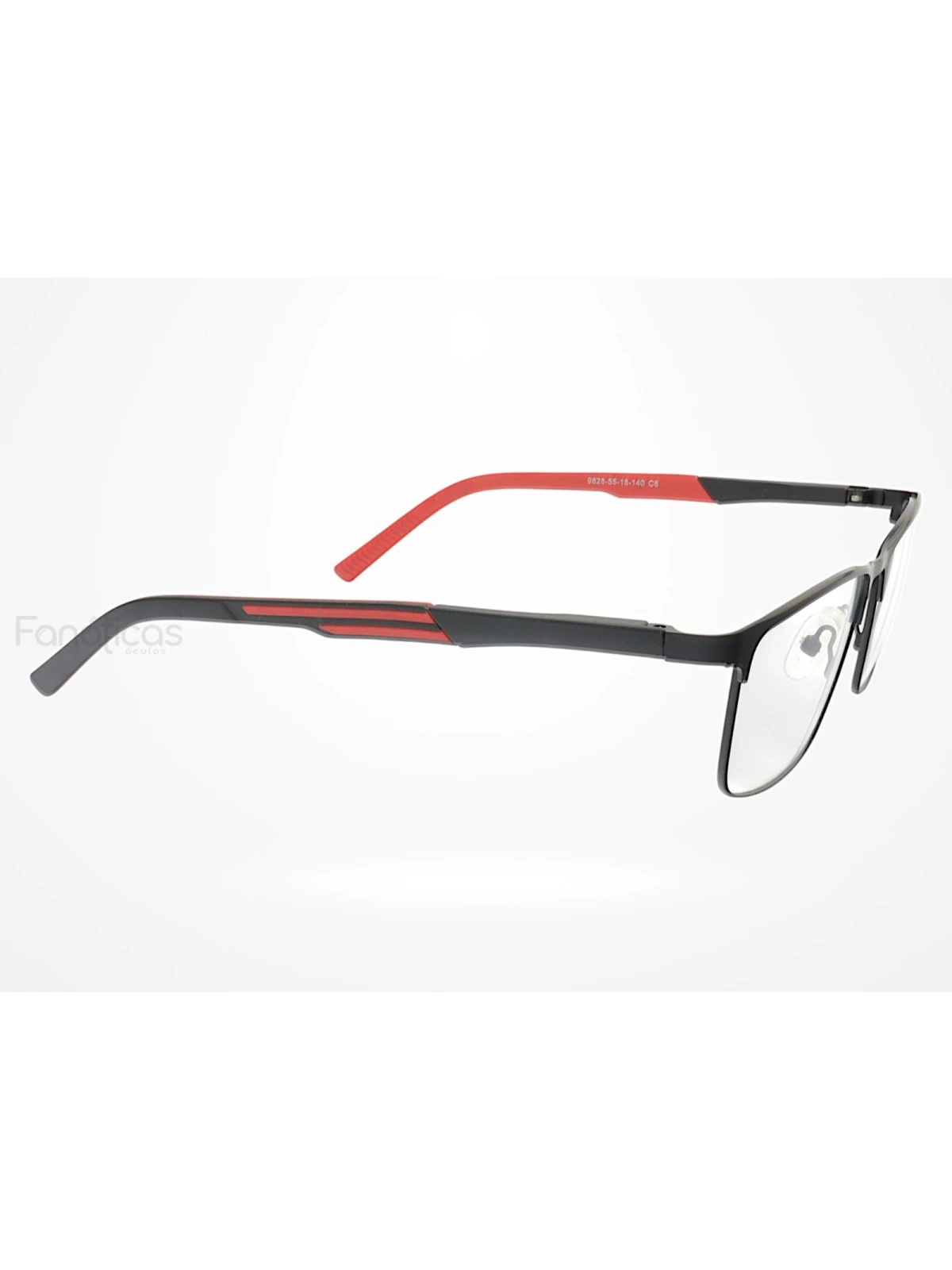 Armação de Óculos 9828 Quadrado Preto e Vermelho
