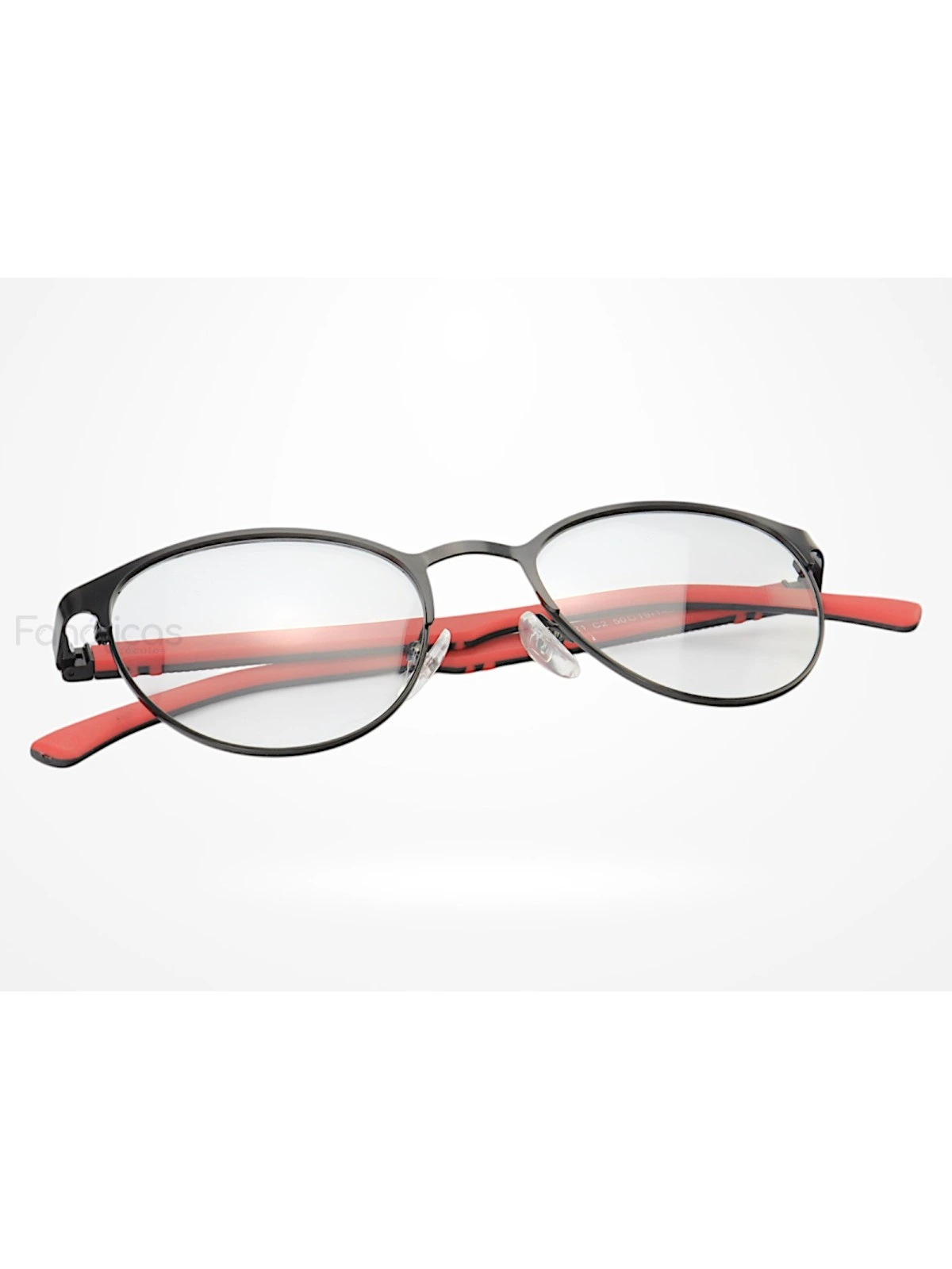 Armação de Óculos R2221 Redondo Preto e Vermelho