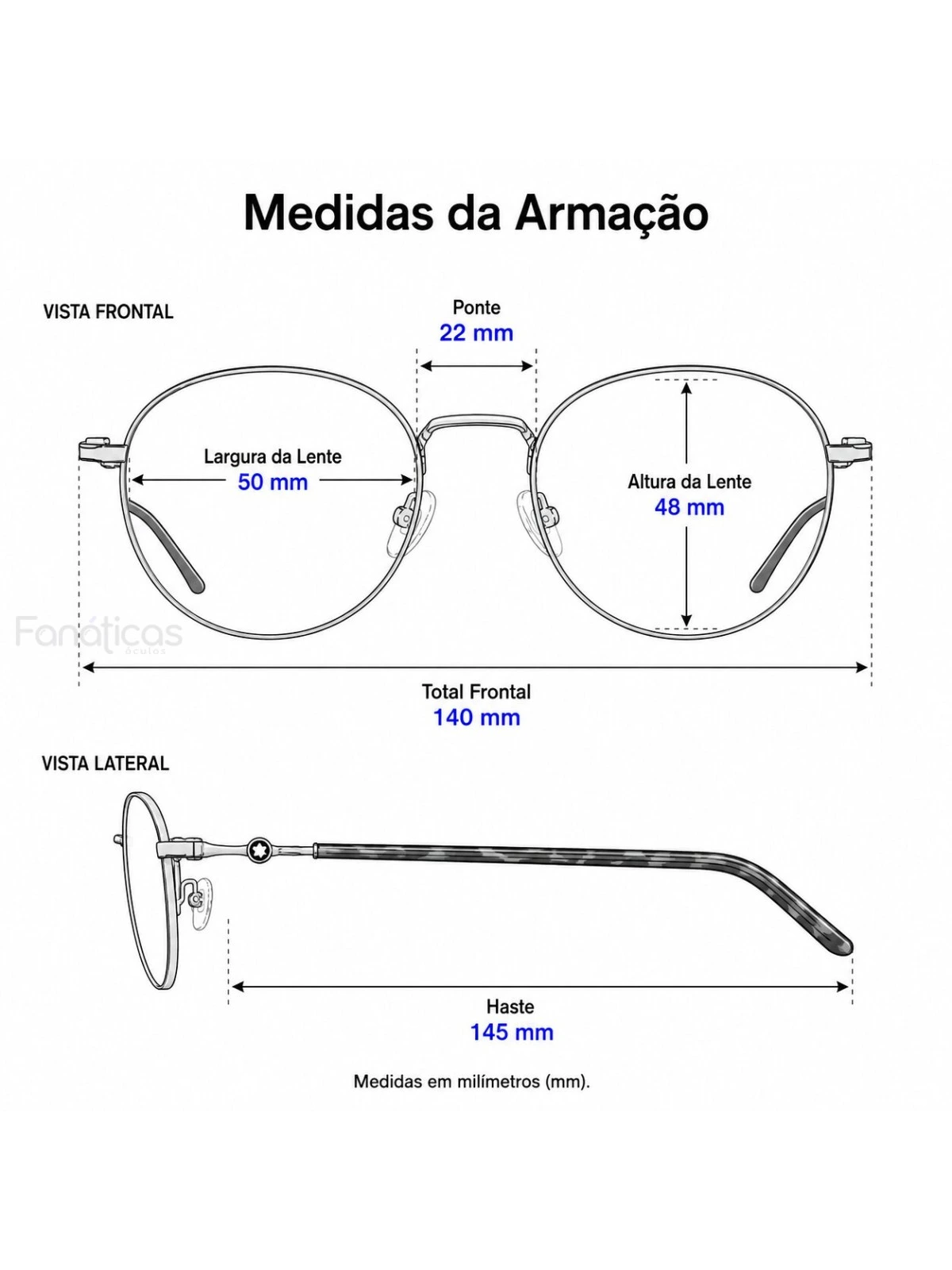 Armação de Óculos Redonda MB02730 Prata