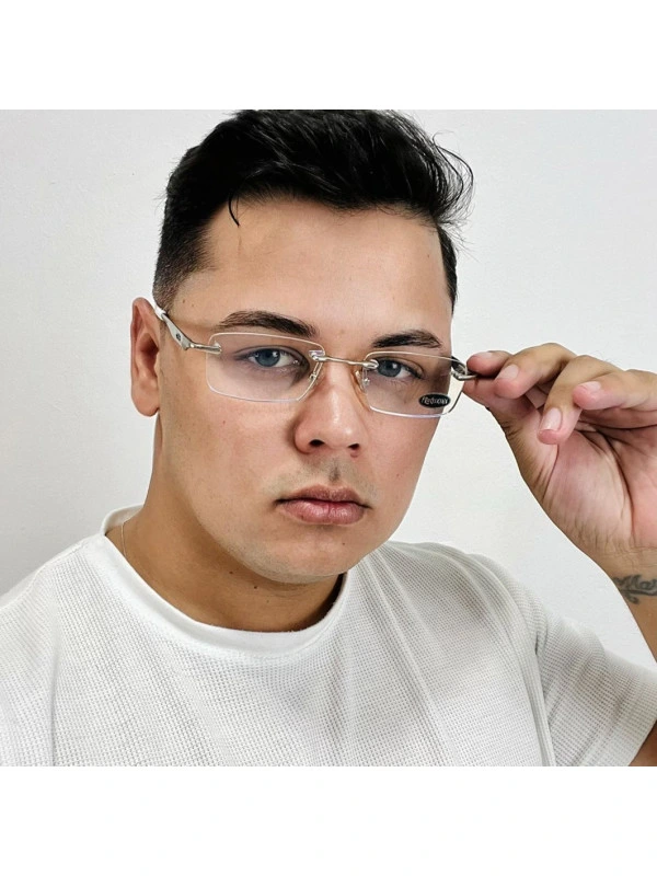 Armação de Óculos Retangular Balgriff Wingfold Prata Branco Masculina