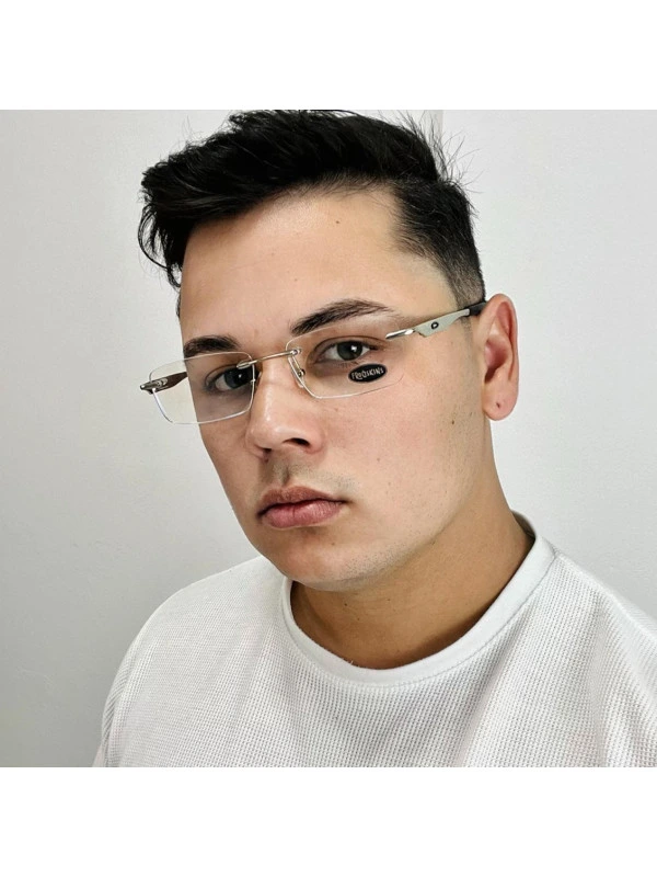 Armação de Óculos Retangular Balgriff Wingfold Prata e Preto Masculina