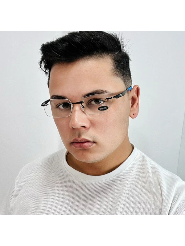 Armação de Óculos Retangular Balgriff Wingfold Preto e Azul Masculina