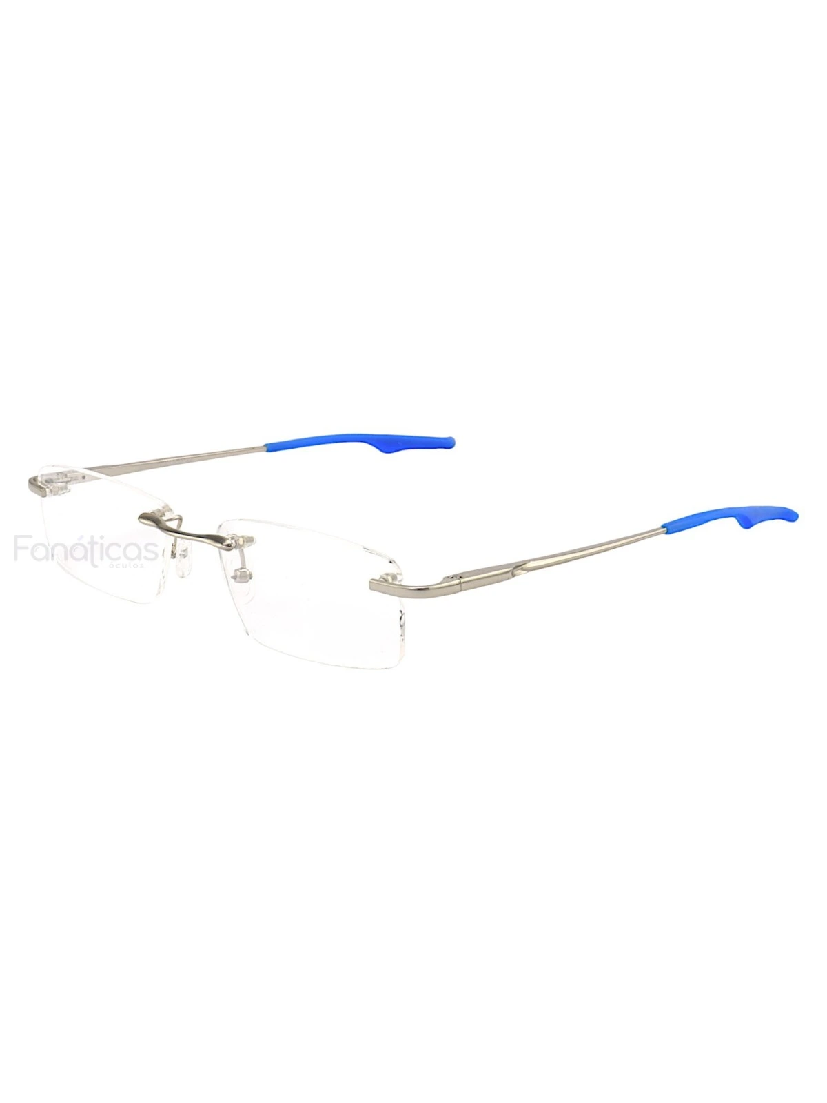 Armação de Óculos Retangular Flutuante Sem Aro Wingback Prata e Azul