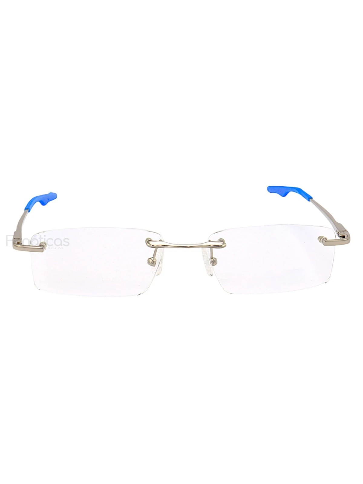 Armação de Óculos Retangular Flutuante Sem Aro Wingback Prata e Azul