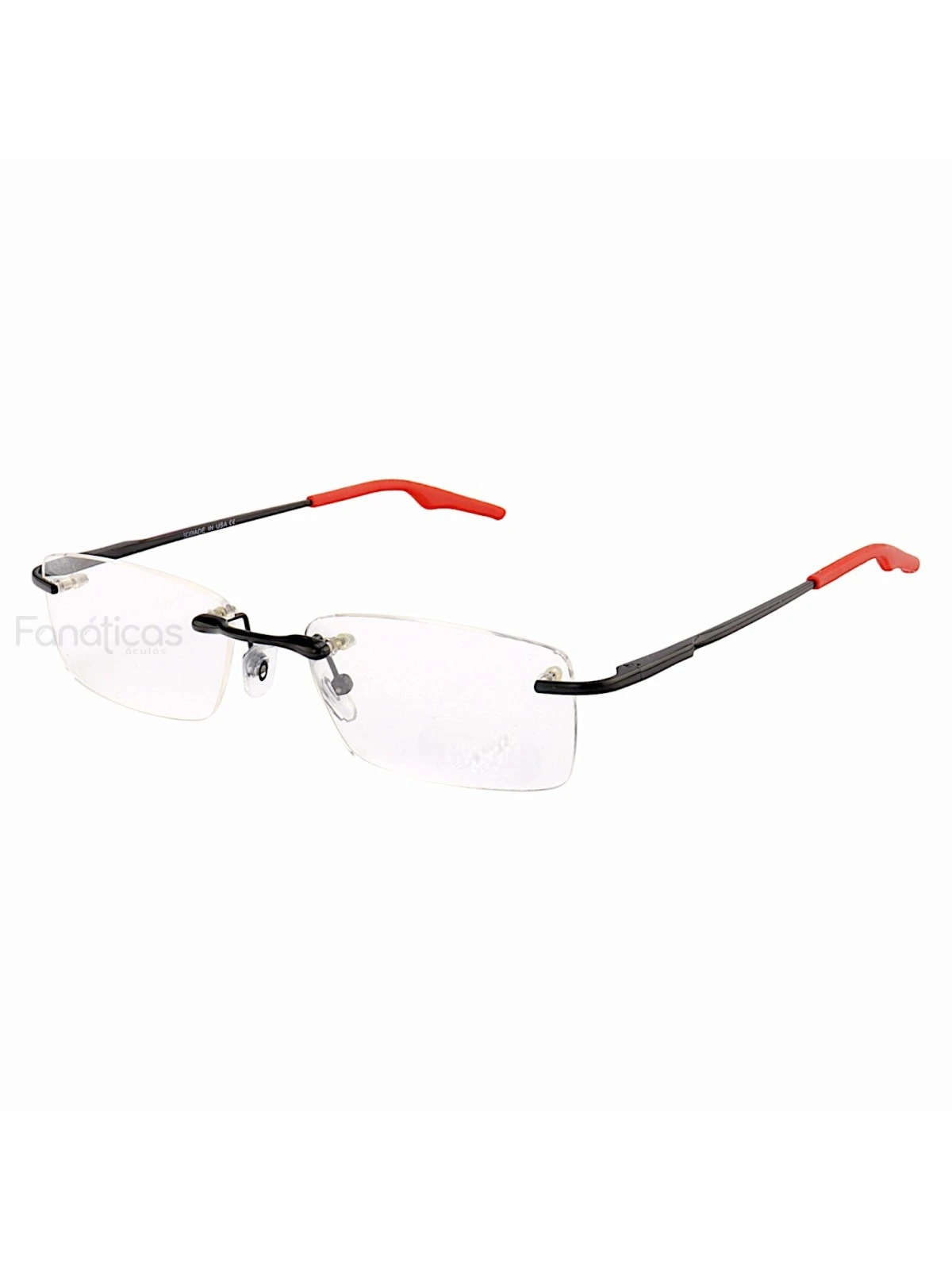 Armação de Óculos Retangular Flutuante Sem Aro Wingback Preto Vermelho