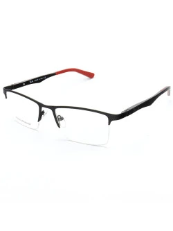Armação de Óculos Retangular Meio Aro FN9128 Preto e Vermelho