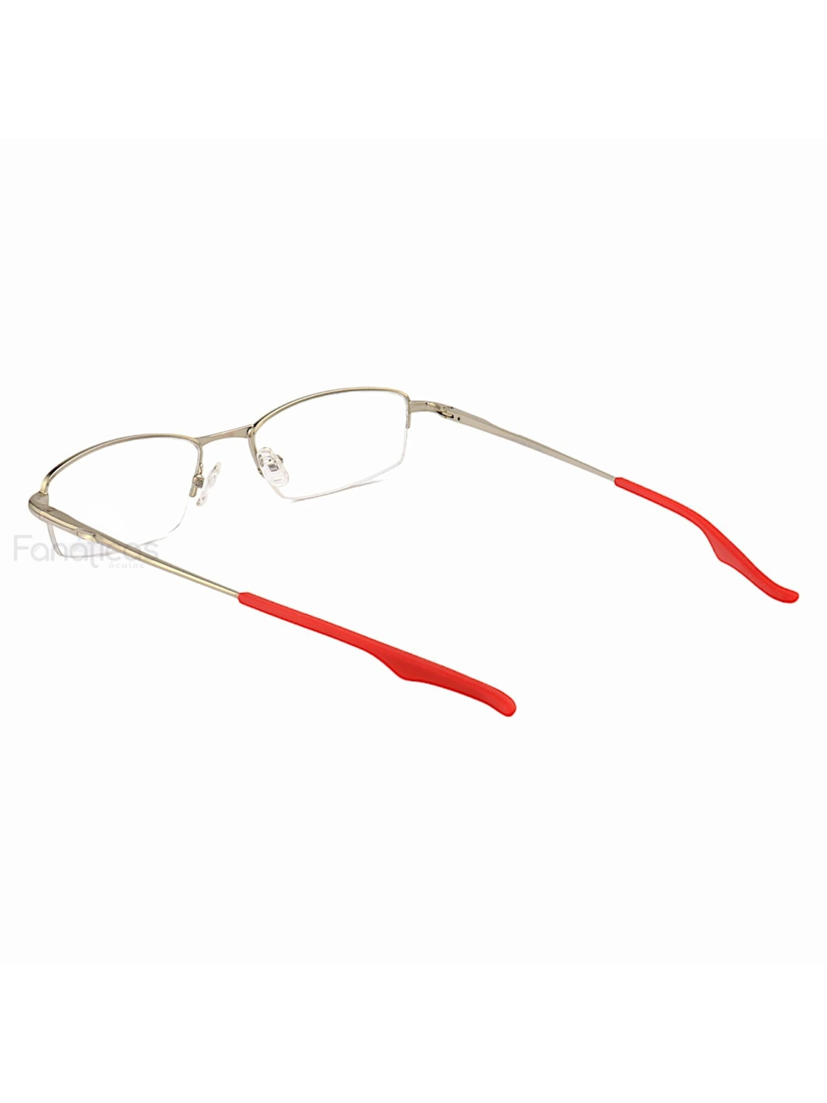 Armação de Óculos Retangular Meio Aro Wingback Prata e Vermelho
