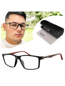 Armação de Óculos Retangular Molas 180 C5 GZ9141 Preto e Vermelho
