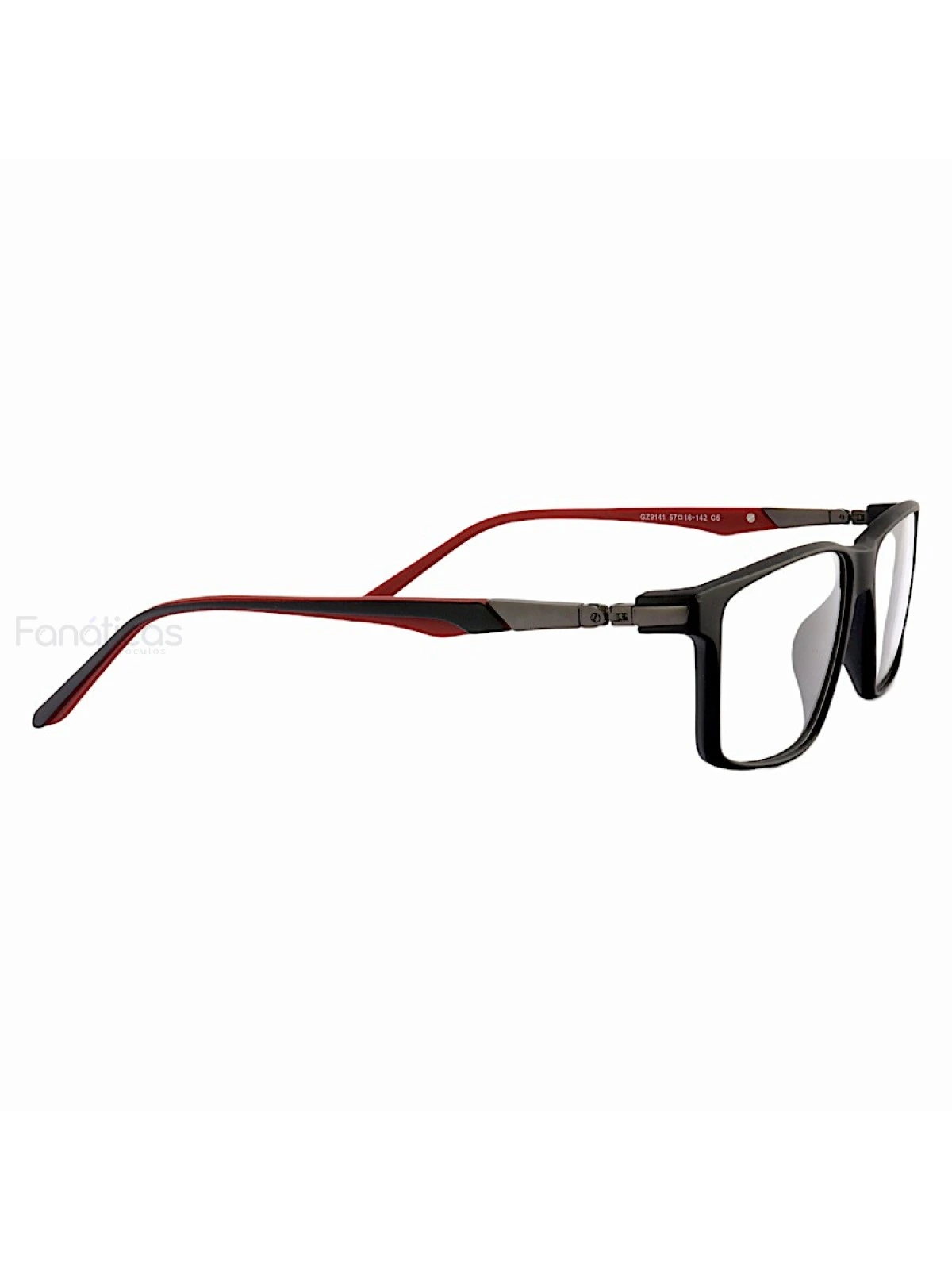 Armação de Óculos Retangular Molas 180 C5 GZ9141 Preto e Vermelho