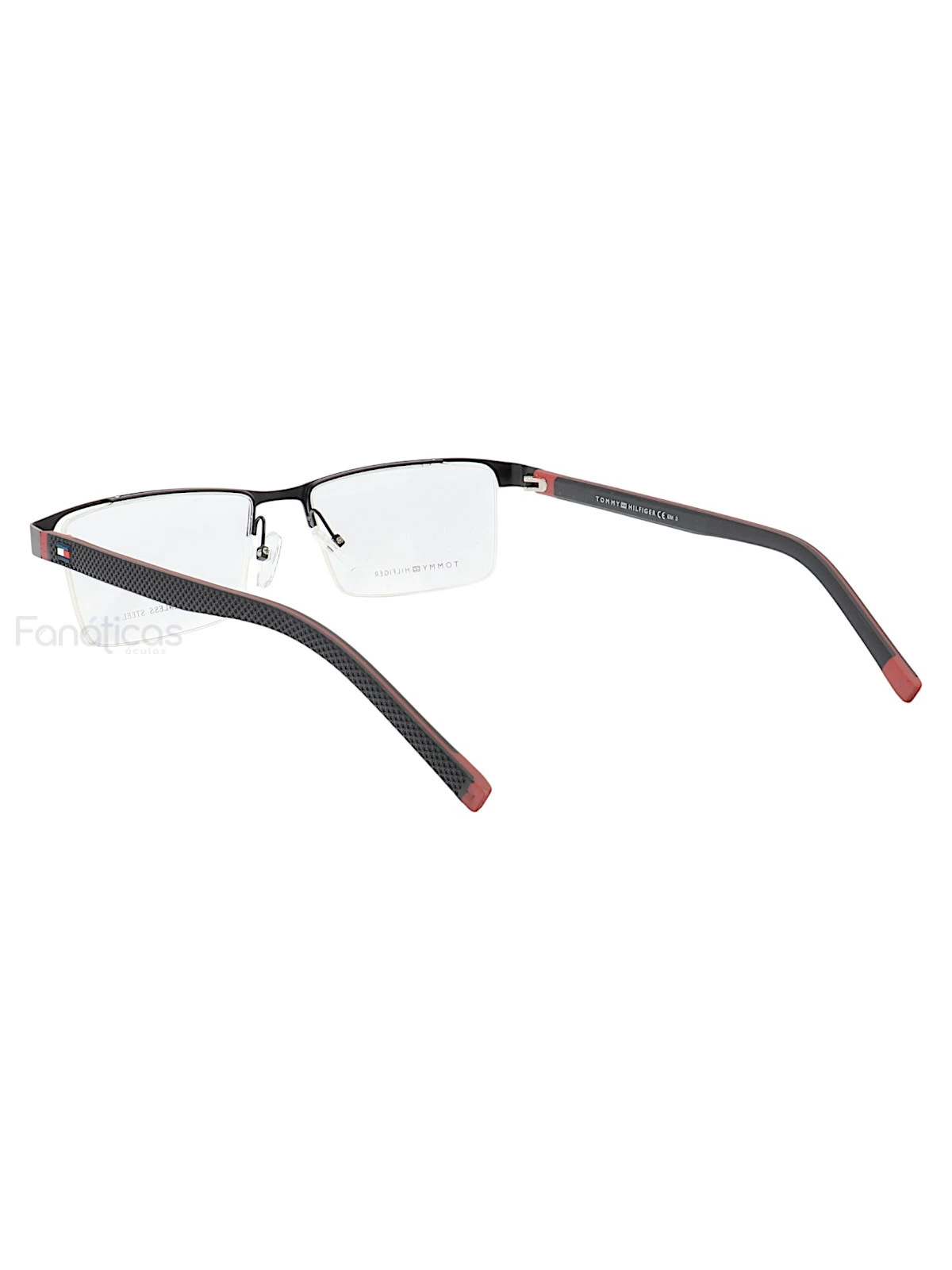 Armação de Óculos Retangular Nylon TH1717 Preto e Vermelho