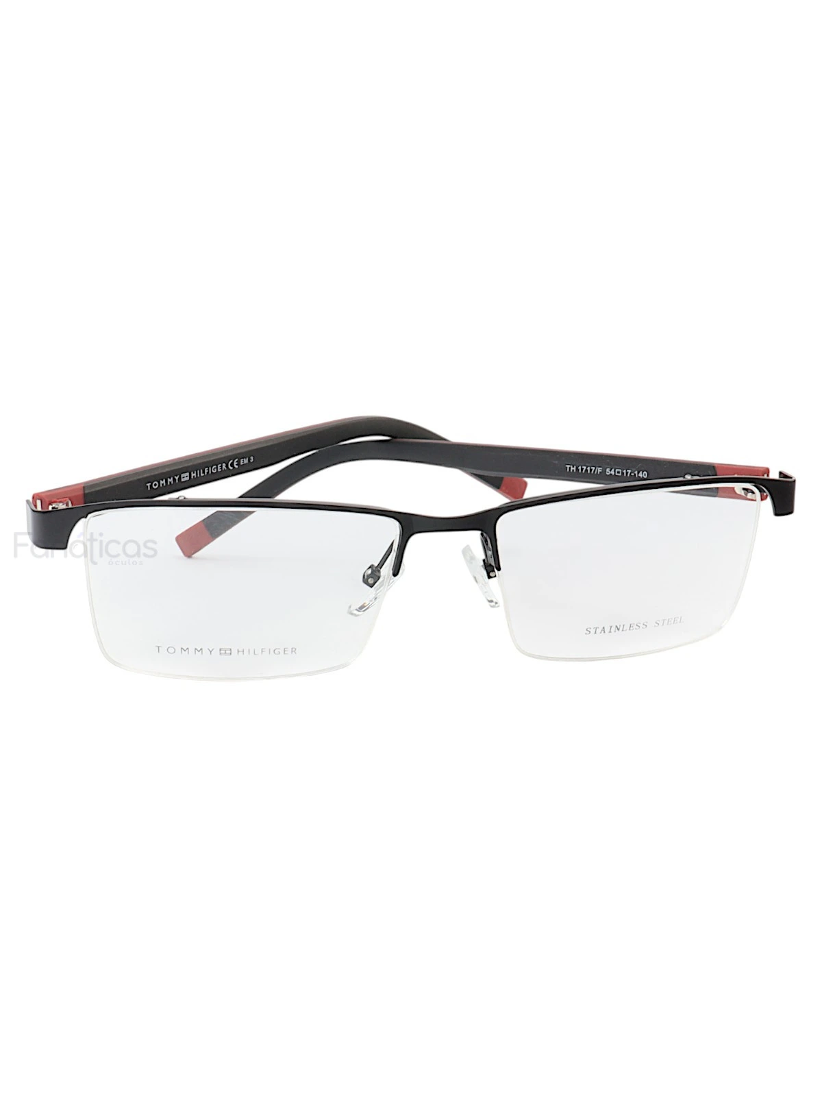 Armação de Óculos Retangular Nylon TH1717 Preto e Vermelho