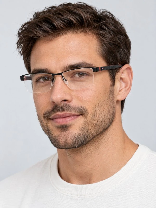 Armação de Óculos Retangular Nylon TH1717 Preto e Vermelho