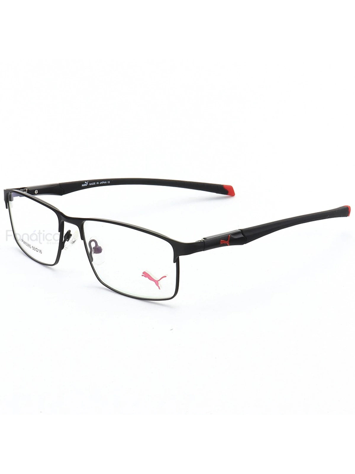 Armação de Óculos Retangular Puma PM15365 C1-1 Preto e Vermelho