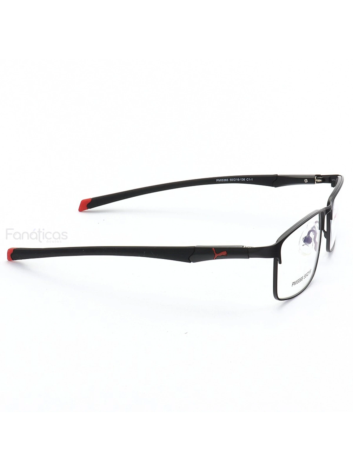 Armação de Óculos Retangular Puma PM15365 C1-1 Preto e Vermelho