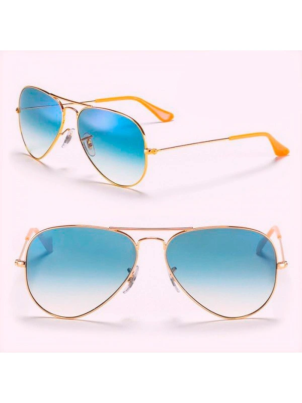 Óculos de Sol Aviador Dourado e Lente Azul Degrade