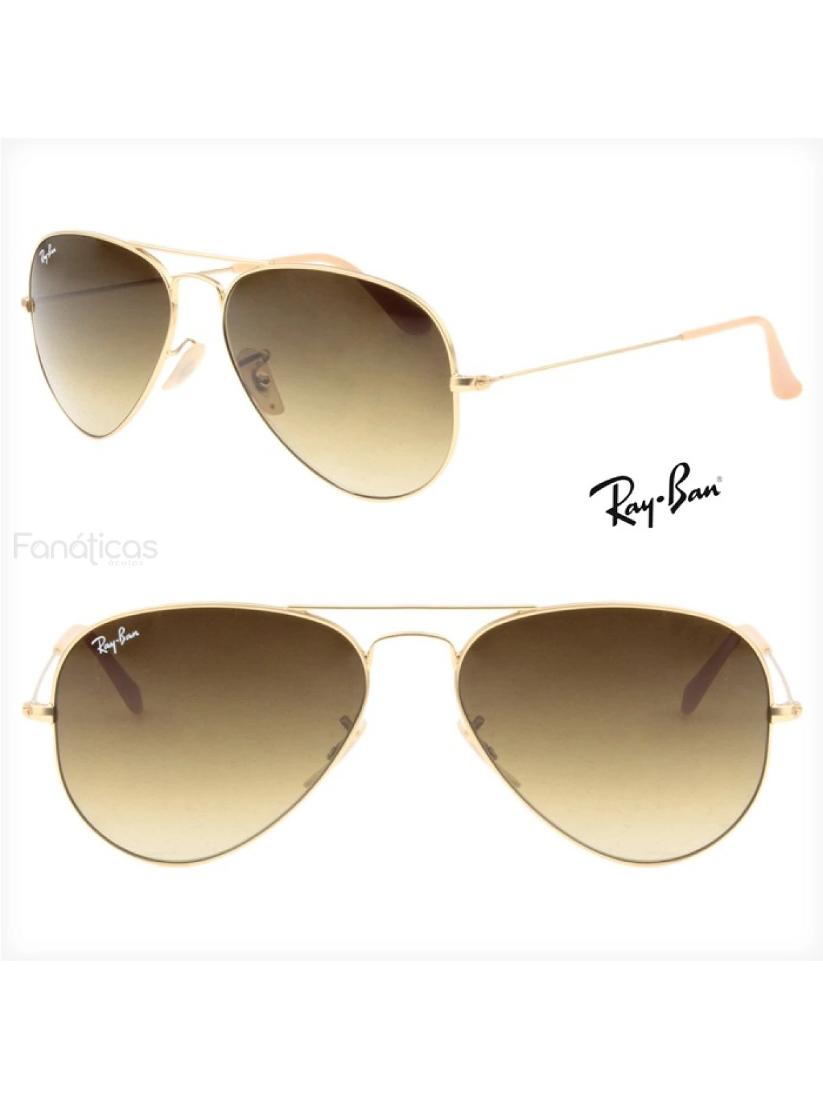 Óculos de Sol Aviador Dourado Lente Marrom Degrade