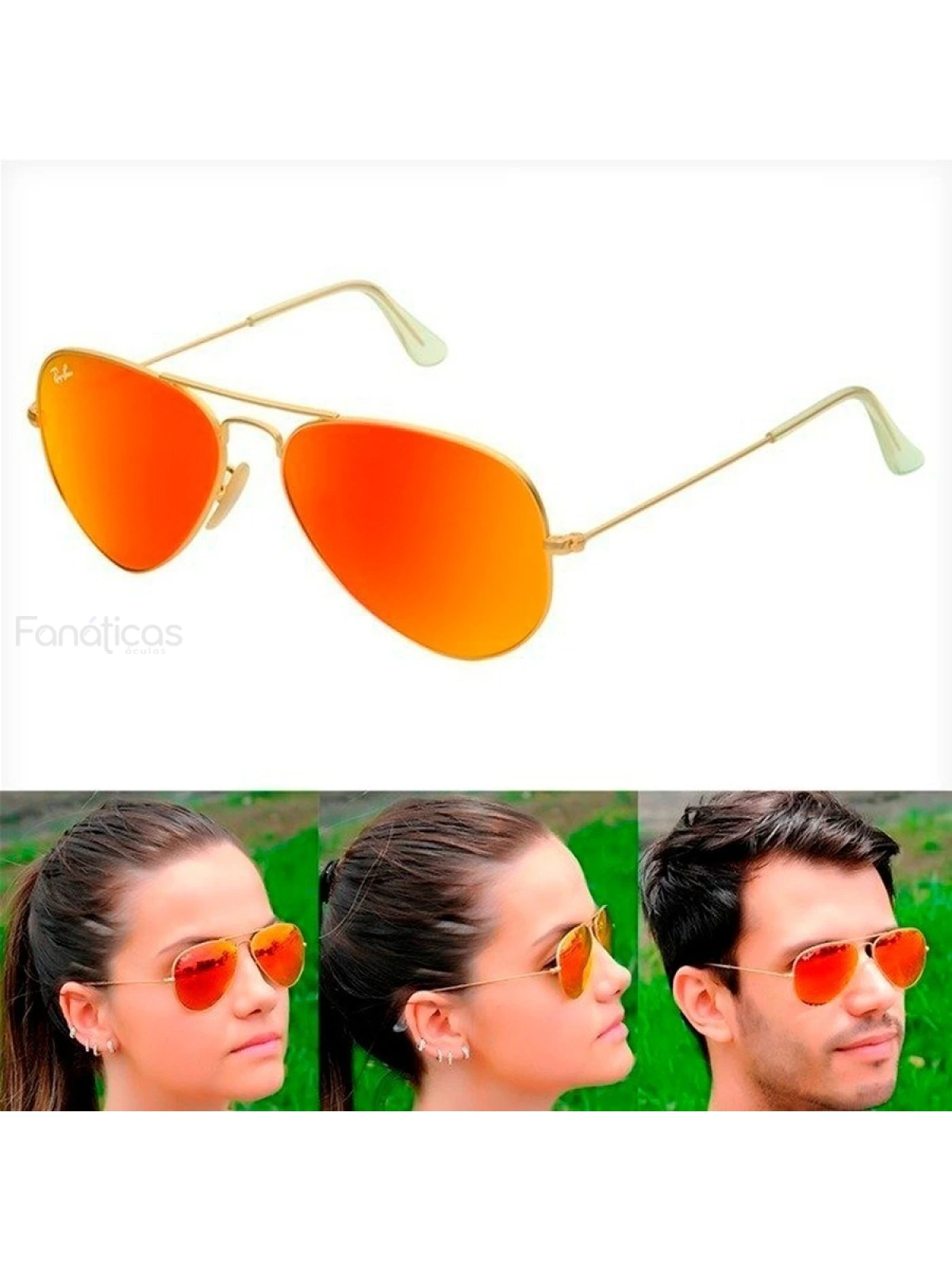 Óculos de Sol Aviador Laranja com Armação Dourada