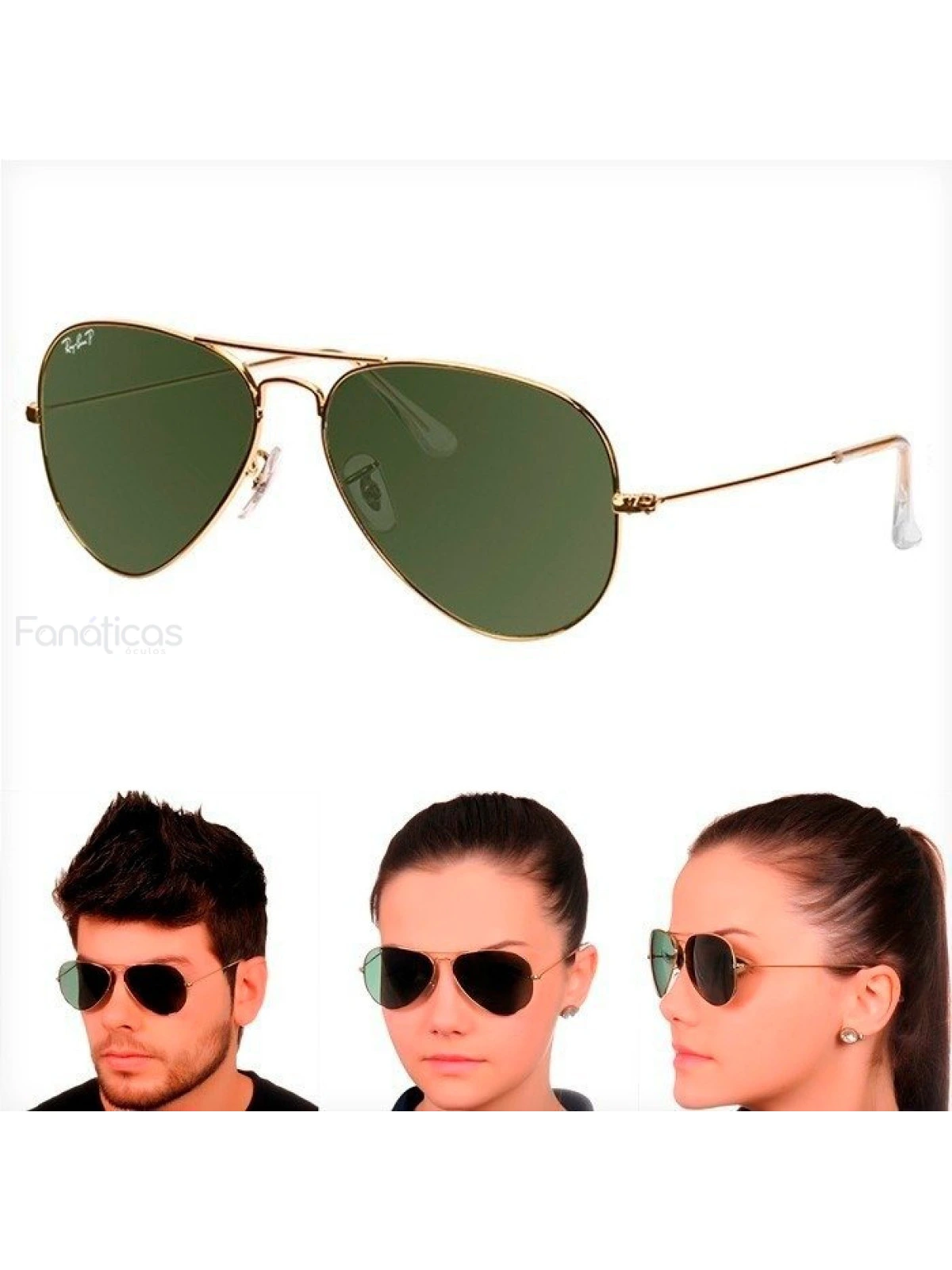 Óculos de Sol Aviador Verde Escuro G15 com Armação Dourado
