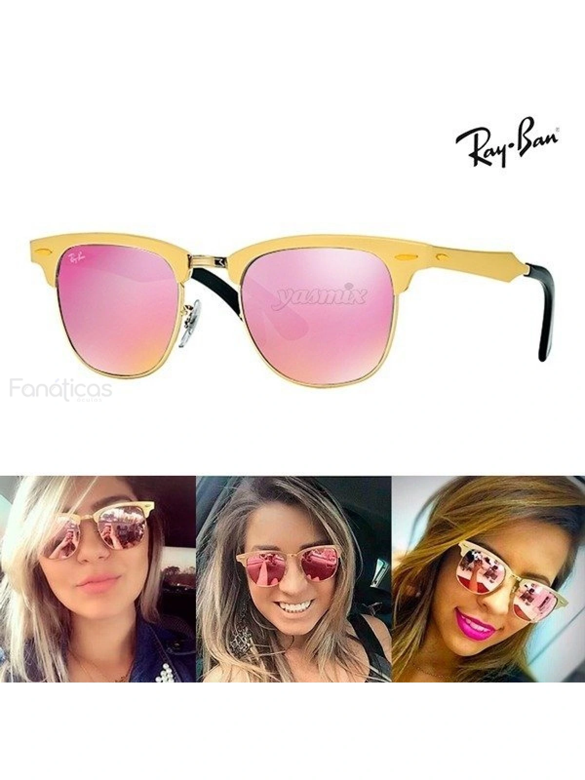 Óculos de Sol Clubmaster RB3507 Alumínio Dourado e Rose
