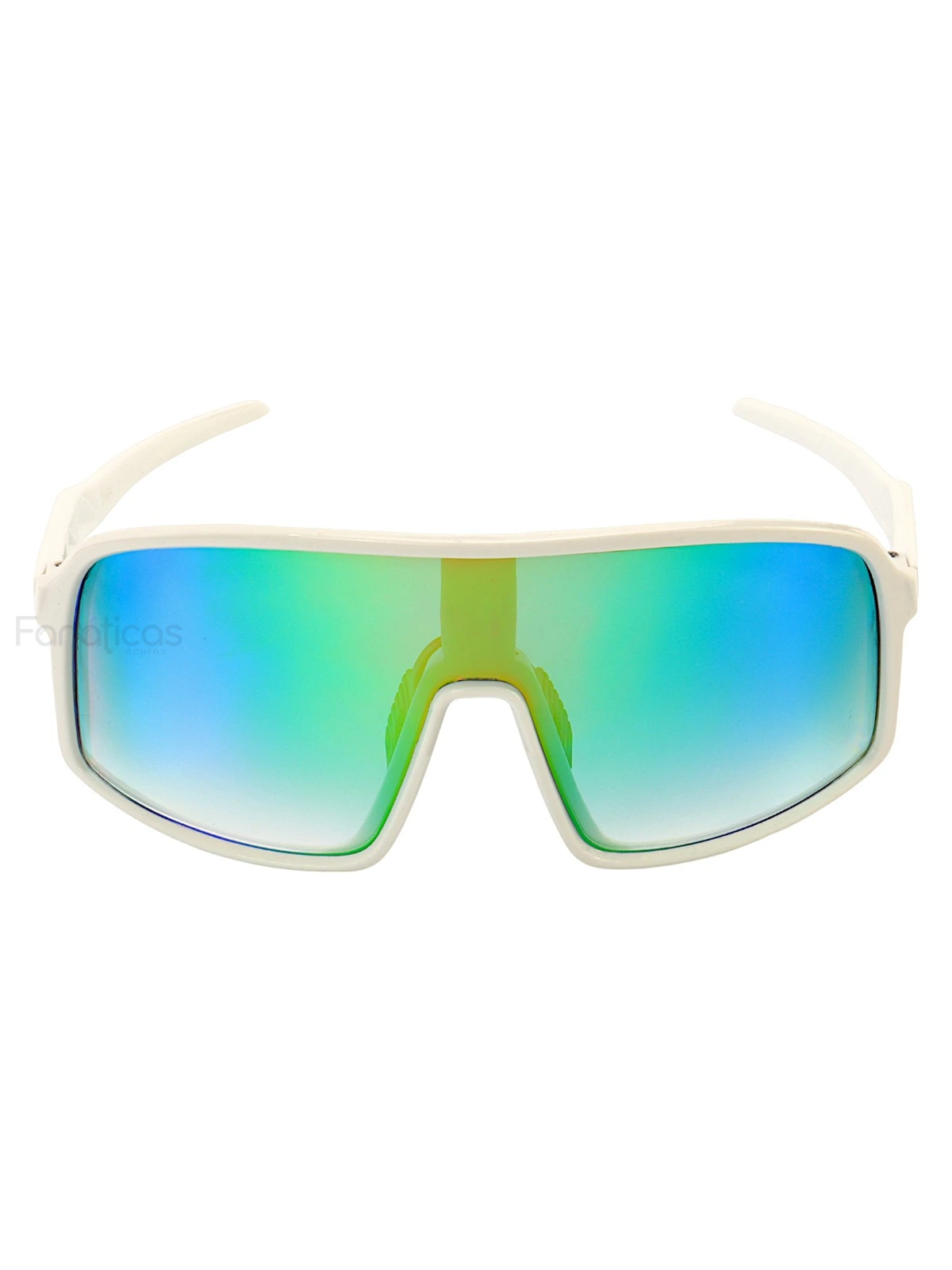 Óculos De Sol Esportivo Cougar Branco e Lente Verde Espelhada