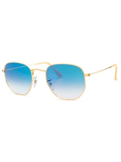 Óculos de Sol Hexagonal Dourado e Lente Azul Degrade