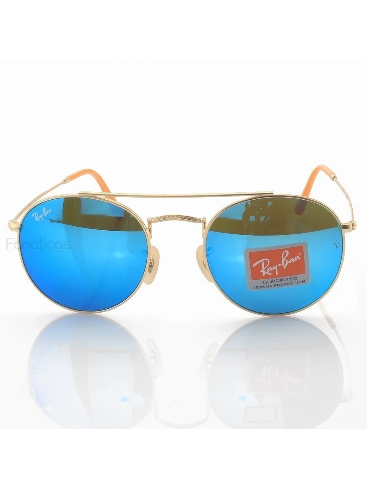 Óculos de Sol RB3646 Redondo Dourado e Lente Azul