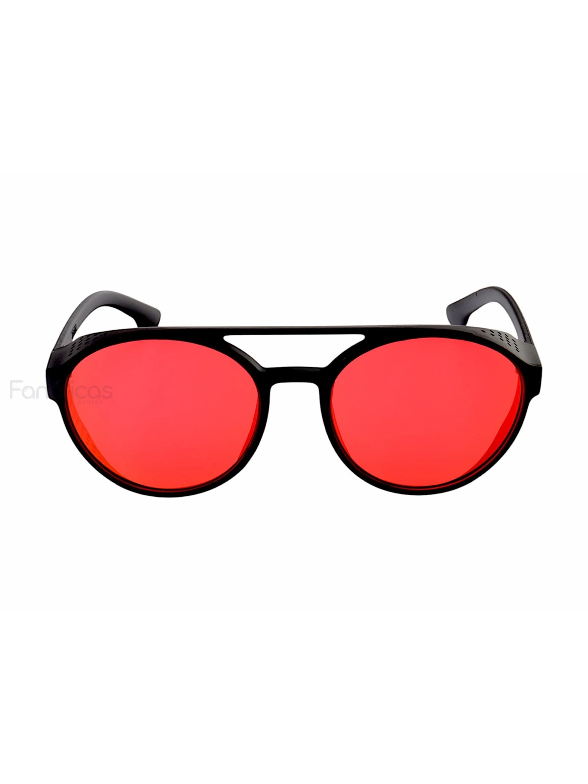 Óculos De Sol Redondo Punk Preto e Vermelho