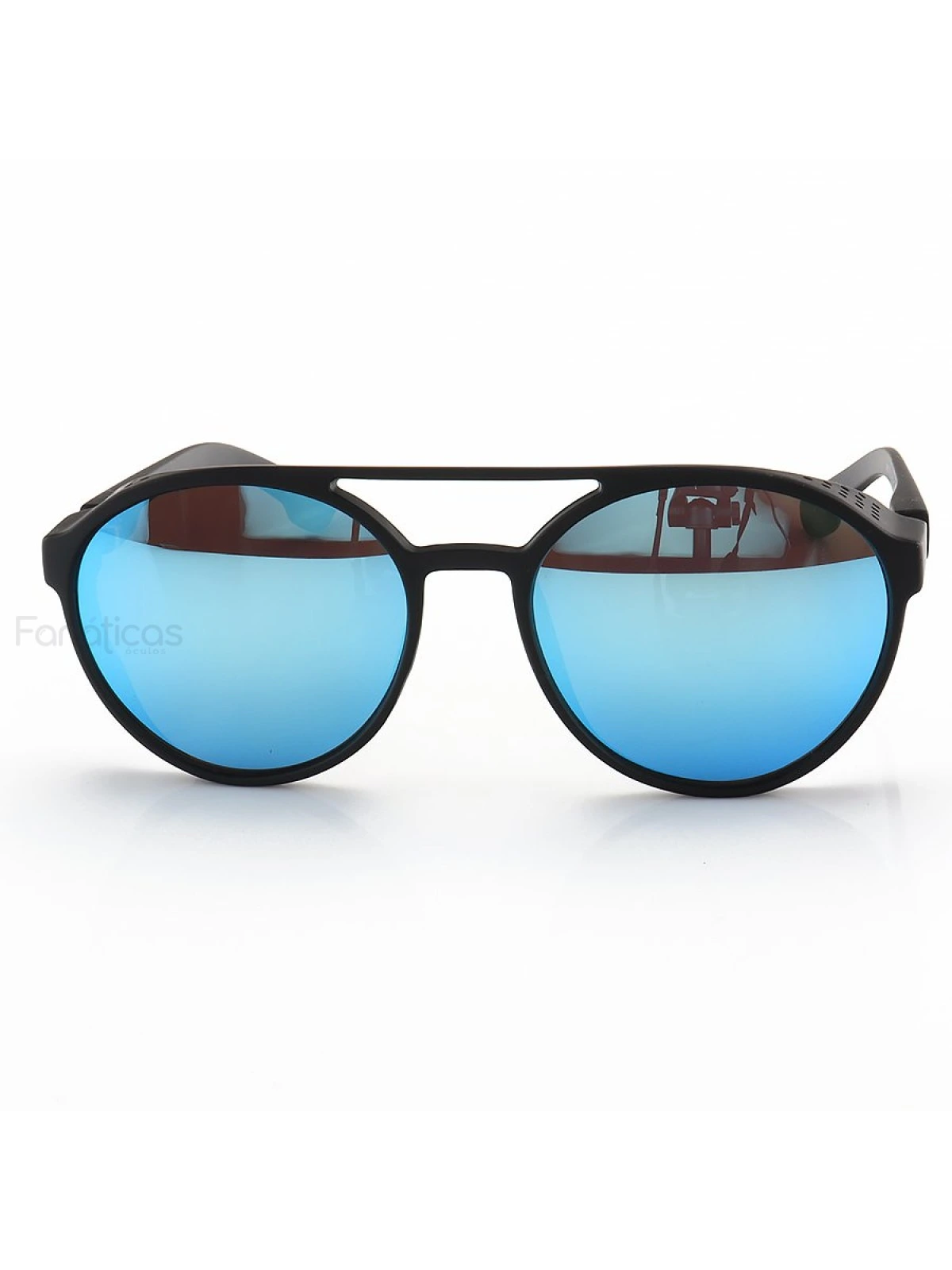 Óculos de Sol Redondo Retrô LQ97373 Steampunk Shields Preto e Azul