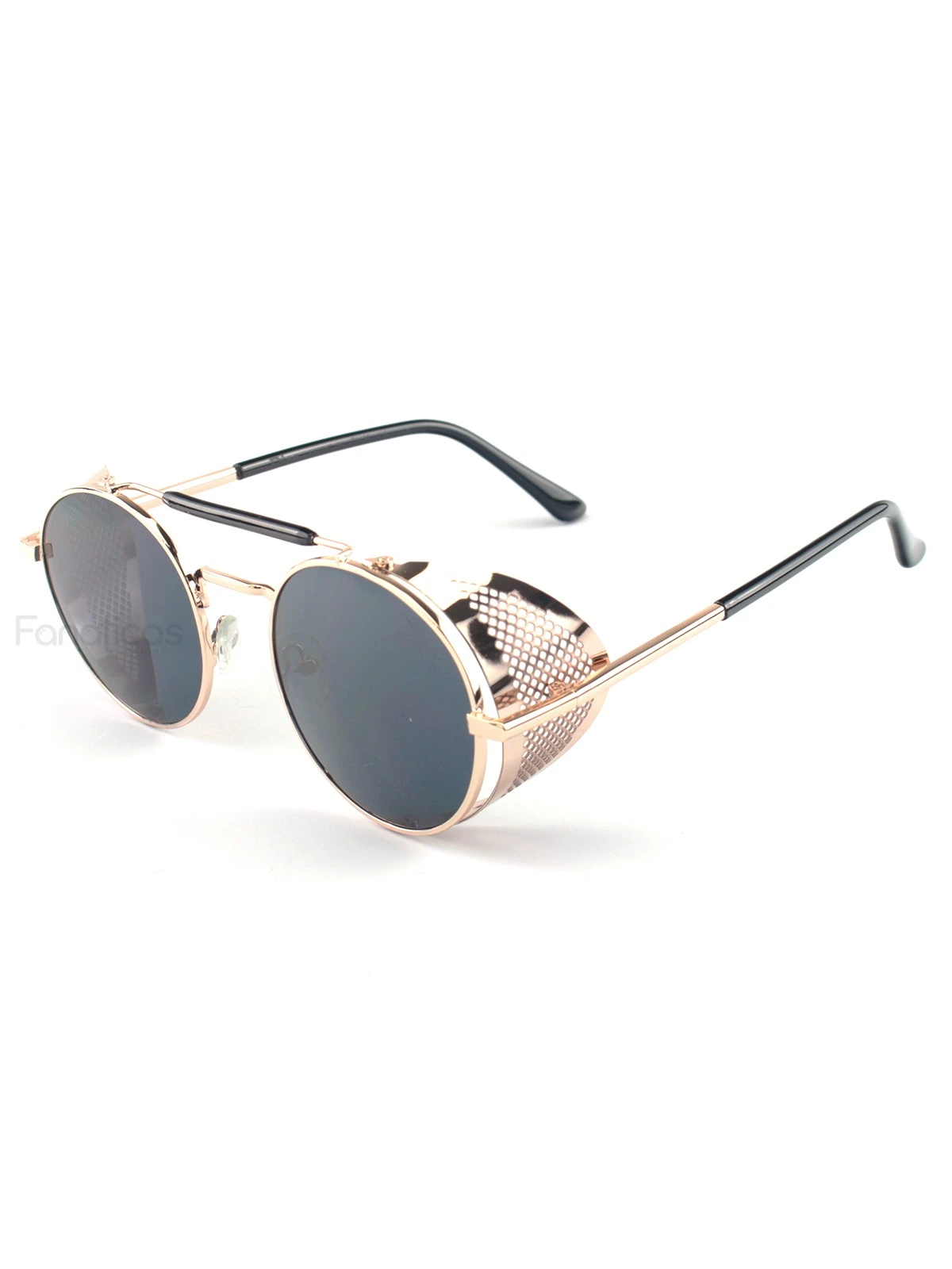 Óculos de Sol Redondo Retrô Vintage 66247 Steampunk Dourado