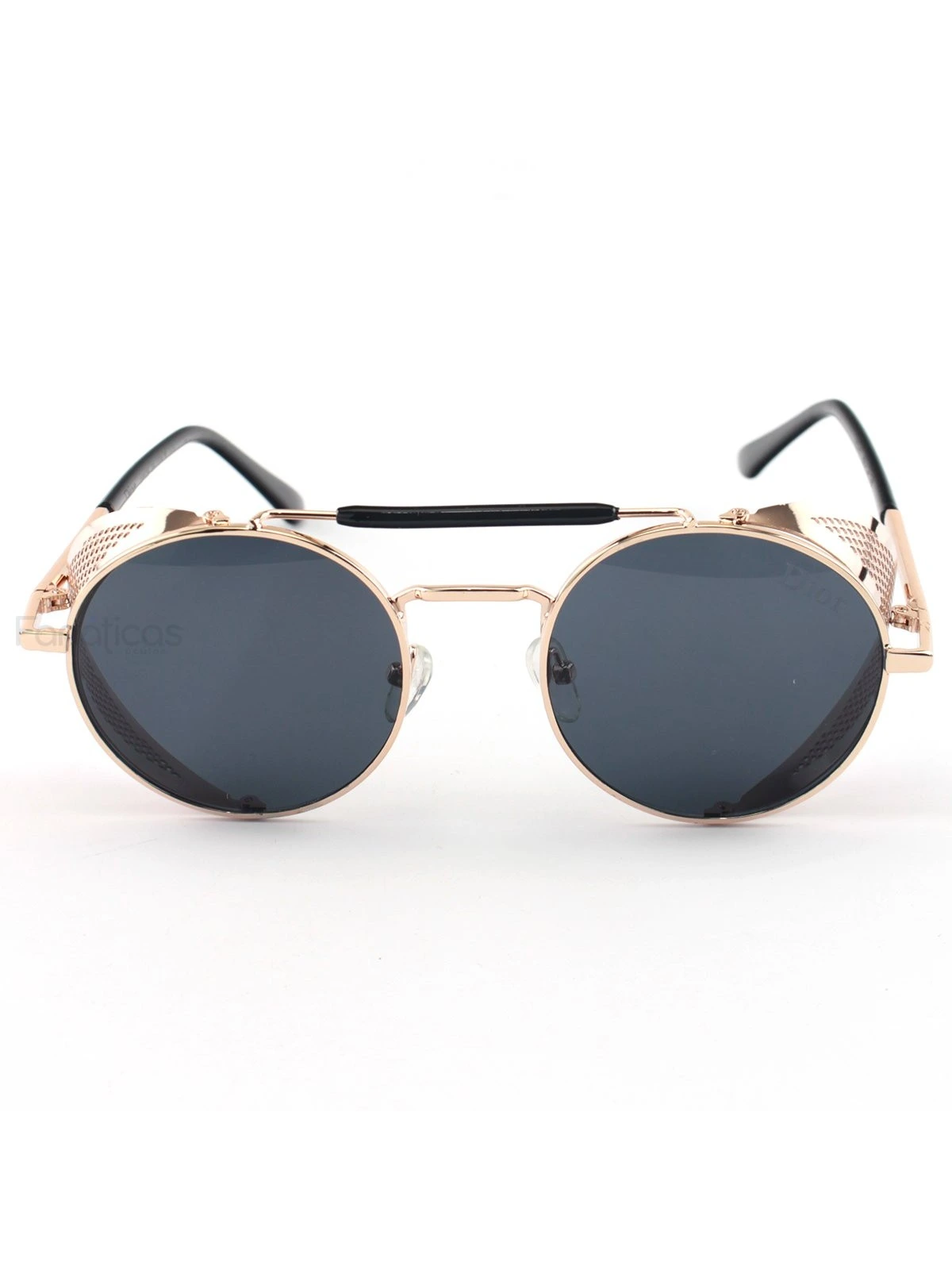 Óculos de Sol Redondo Retrô Vintage 66247 Steampunk Dourado