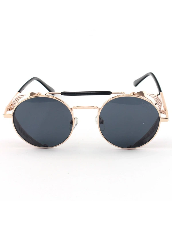 Óculos de Sol Redondo Retrô Vintage 66247 Steampunk Dourado