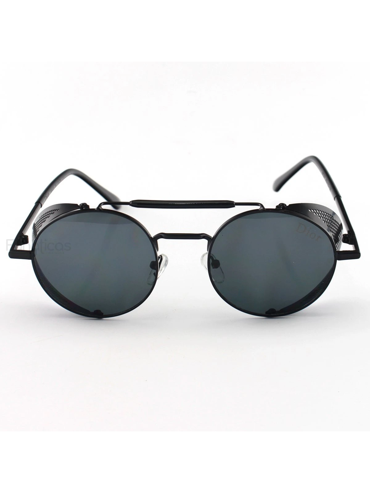 Óculos de Sol Redondo Retrô Vintage 66247 Steampunk Preto