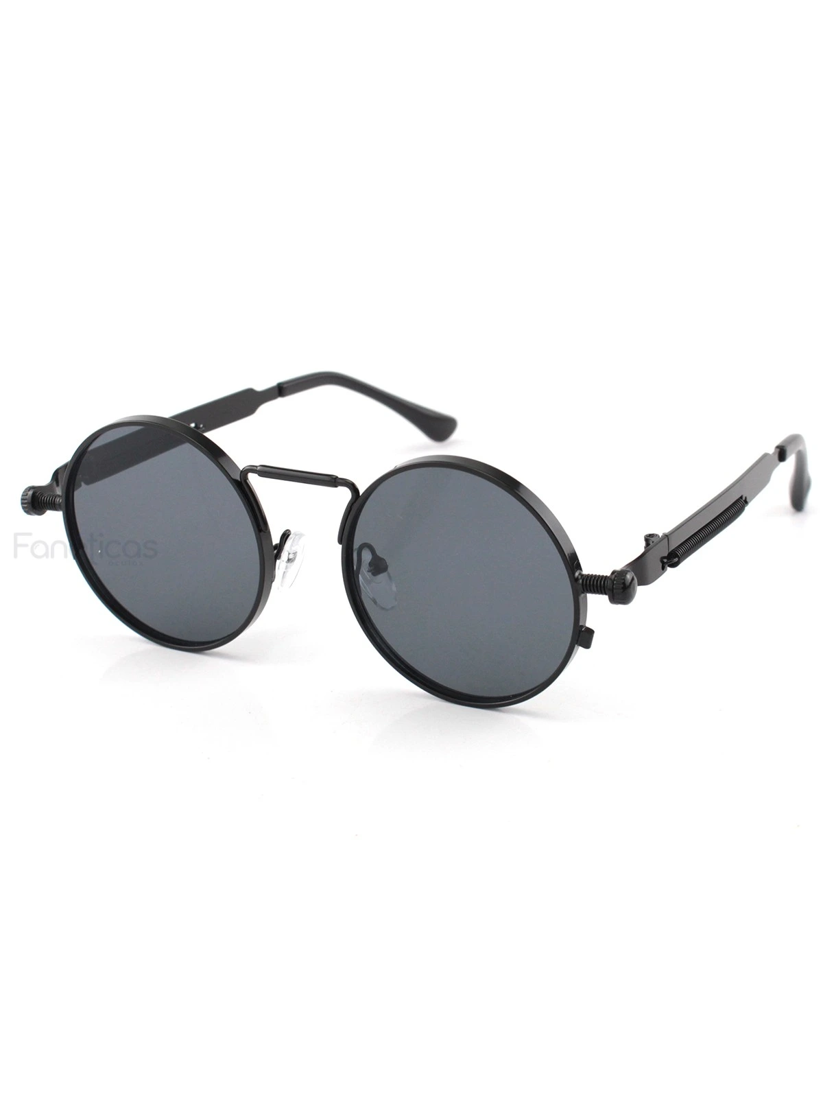 Óculos de Sol Redondo Retrô Vintage Detalhes Em Parafuso e Mola Preto