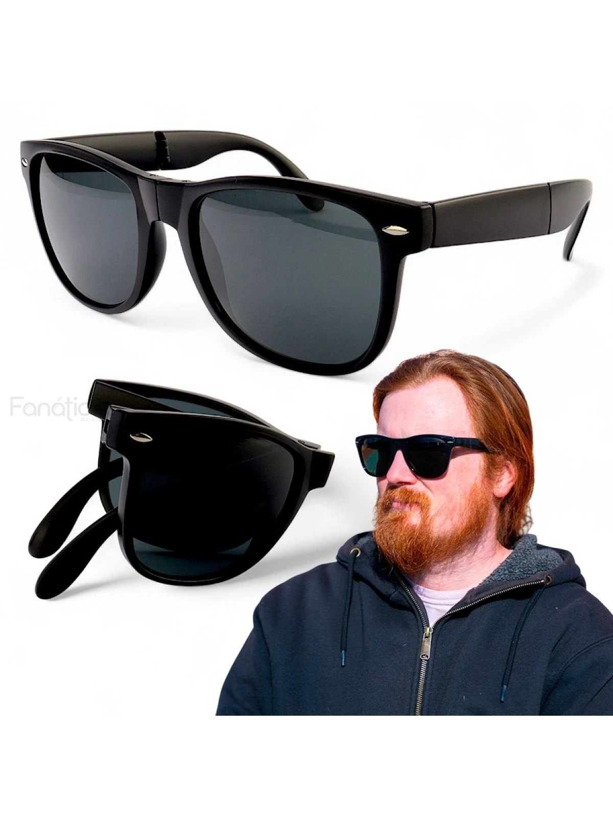 Óculos De Sol Wayfare Folding Dobrável Preto Fosco e Lente Preta