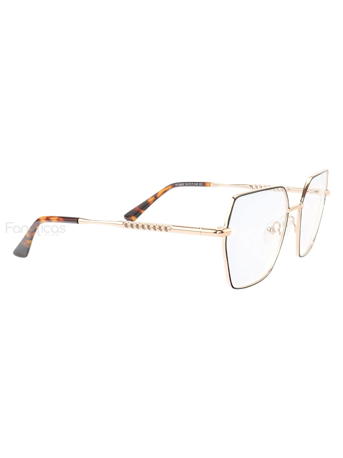 Armação de Óculos Quadrado MT6985 Dourado e Preto Tartaruga