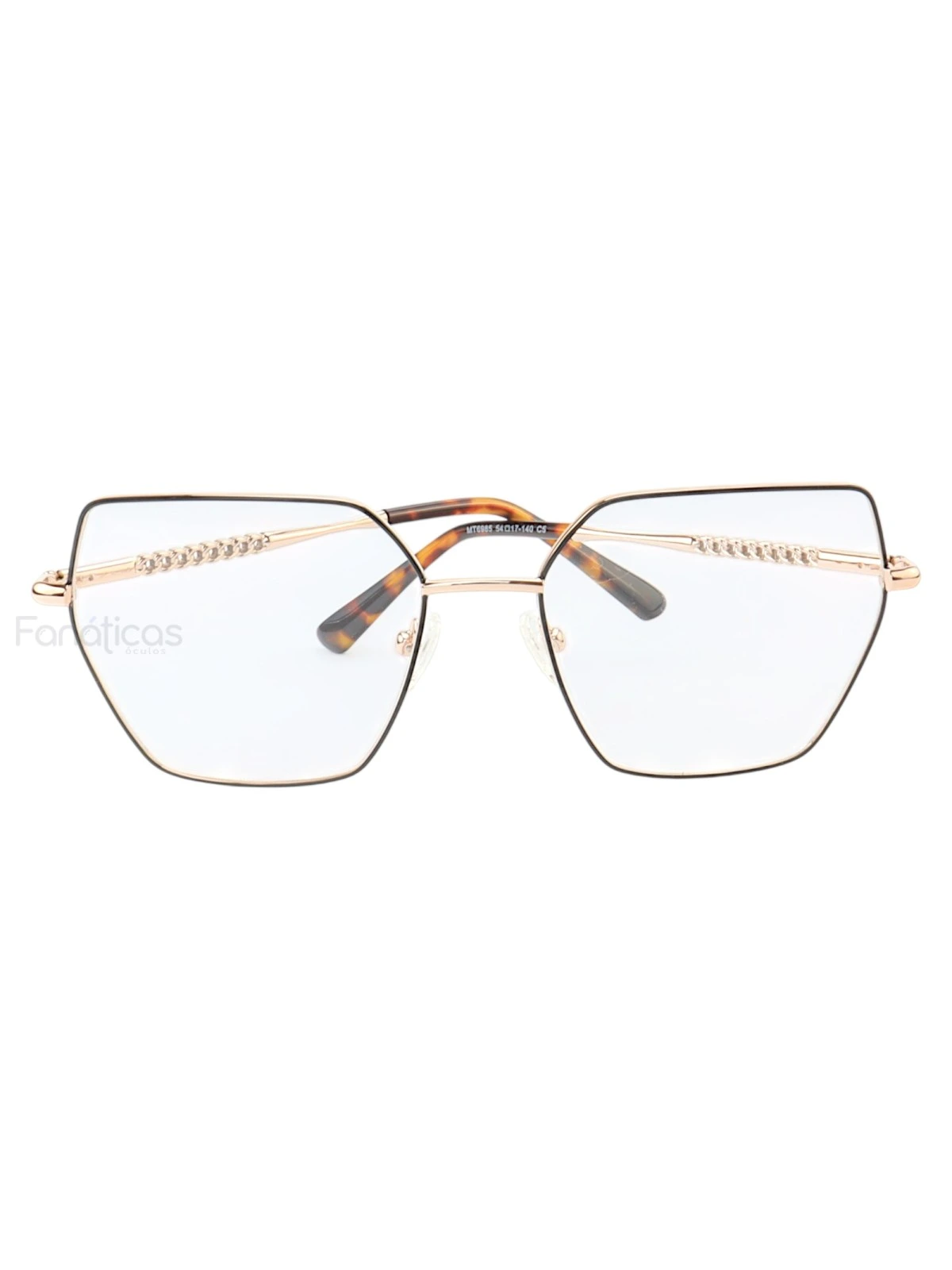 Armação de Óculos Quadrado MT6985 Dourado e Preto Tartaruga