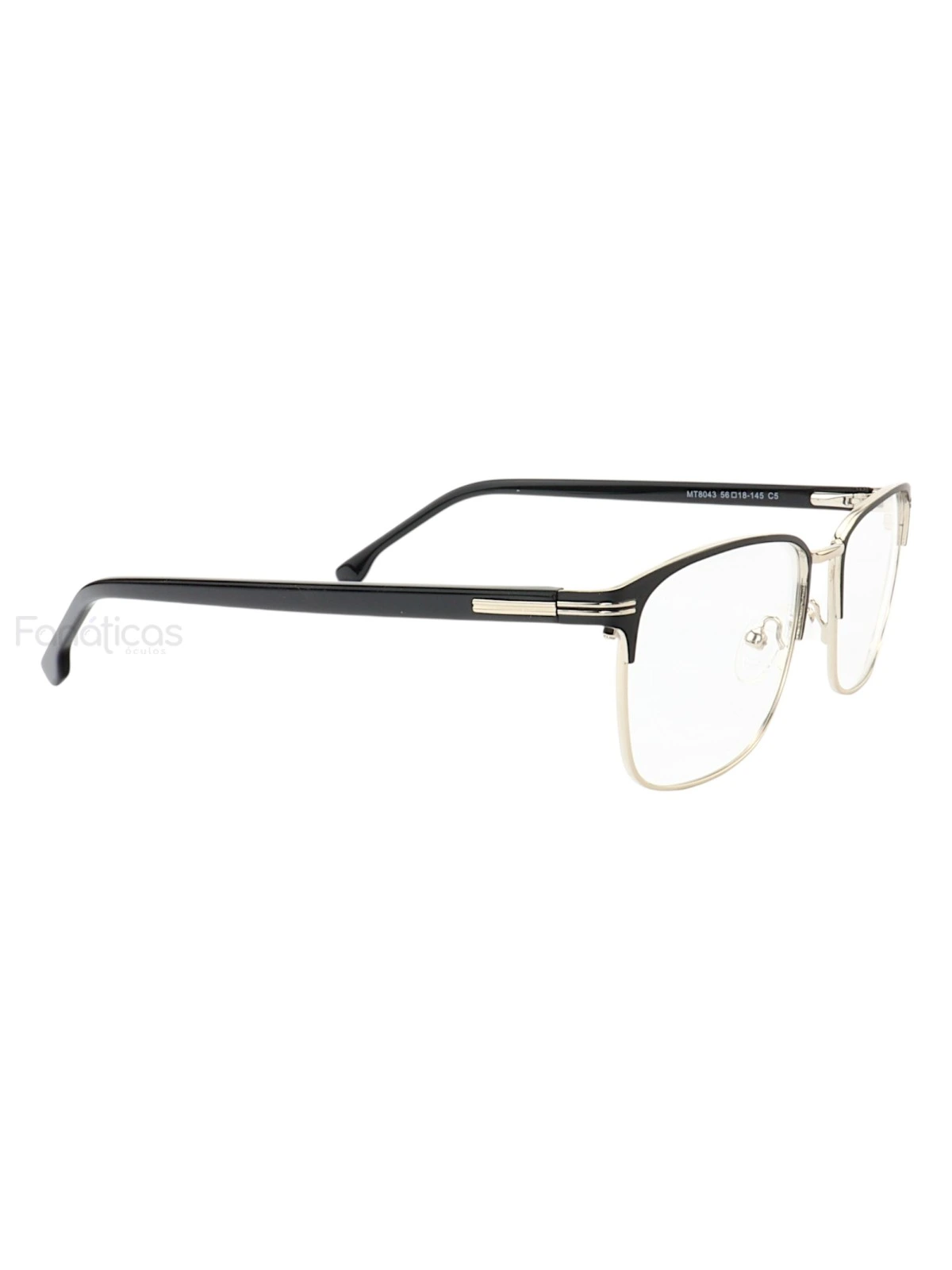 Armação de Óculos Quadrado MT8043 Preto e Prata Gold