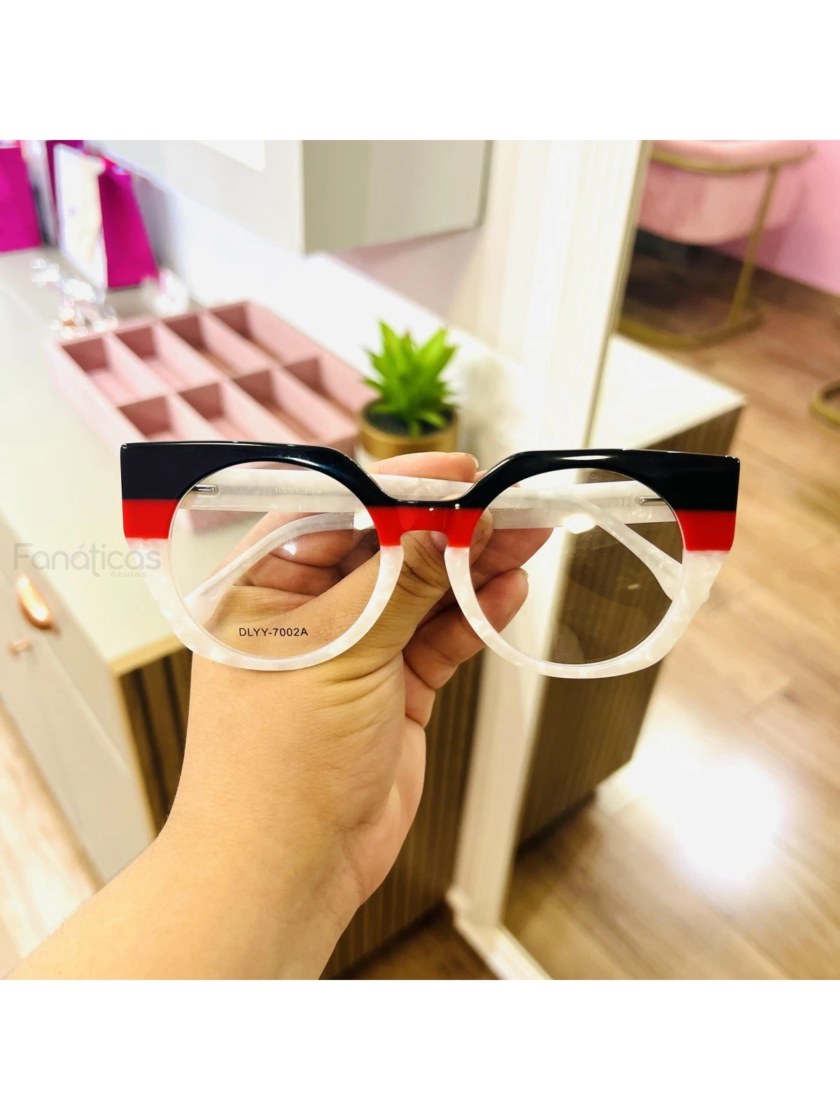 Armação de Óculos Redondo DLYY7002A Vermelho Preto