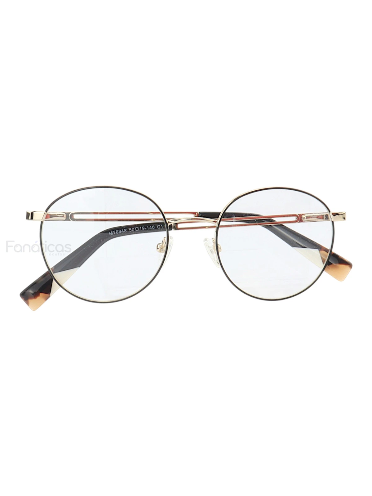 Armação de Óculos Redondo MT6948 Dourado e Preto