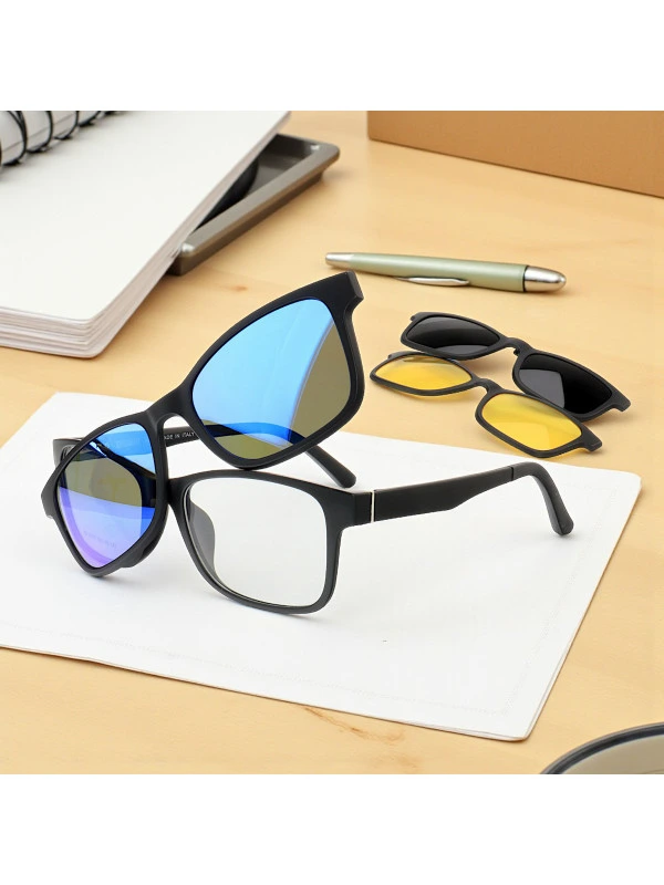 Armação de Óculos Quadrada Clipon FN2075 3 Lentes Preto