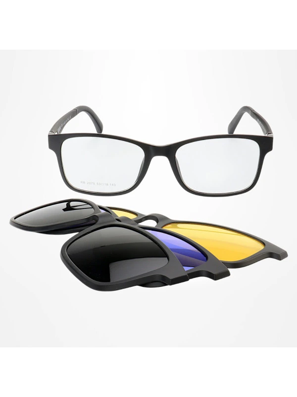 Armação de Óculos Quadrada Clipon FN2075 3 Lentes Preto
