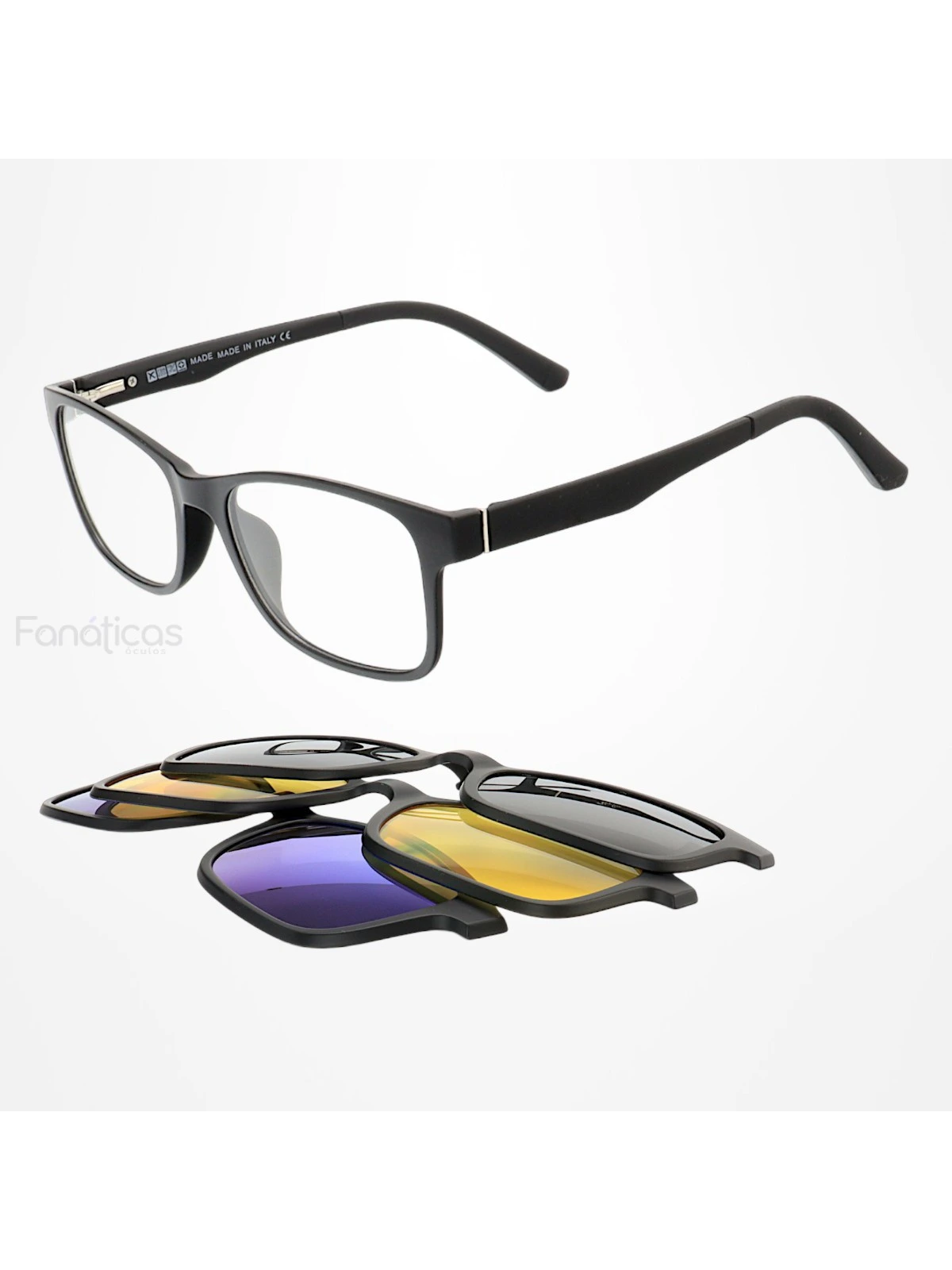 Armação de Óculos Quadrada Clipon FN2075 3 Lentes Preto