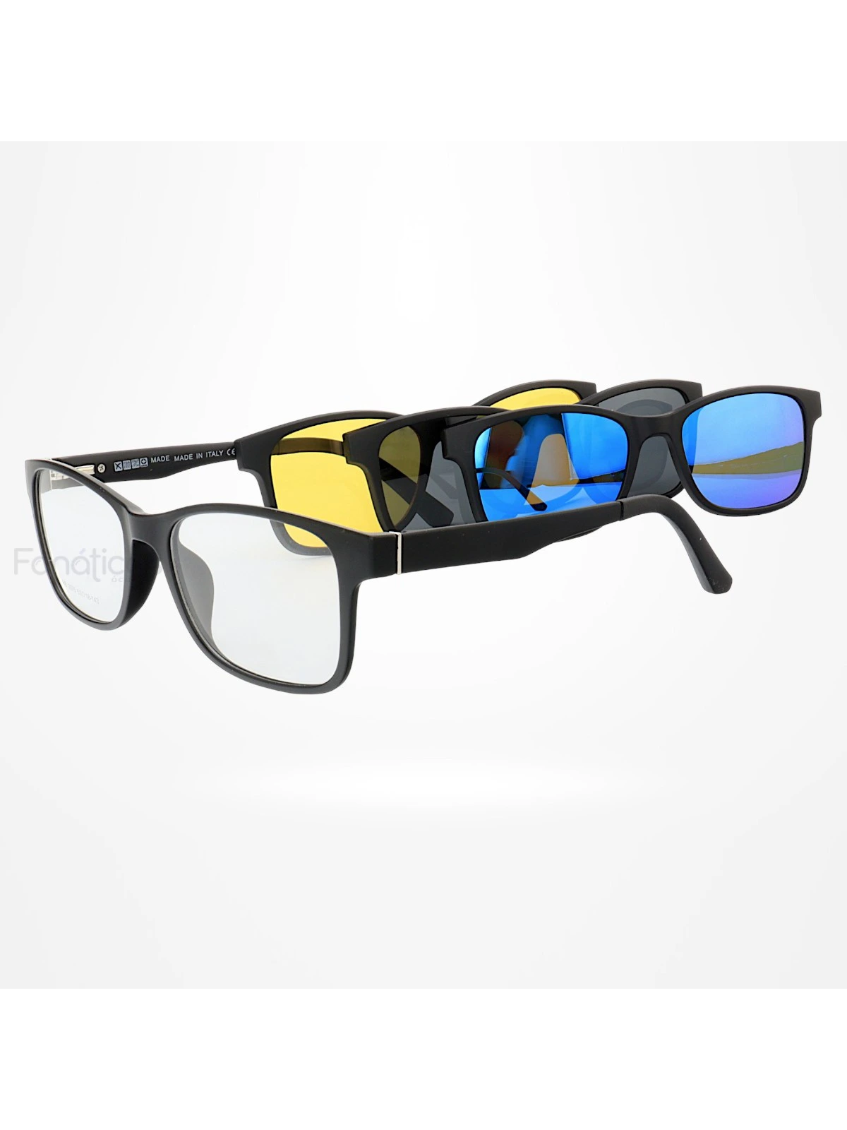Armação de Óculos Quadrada Clipon FN2075 3 Lentes Preto
