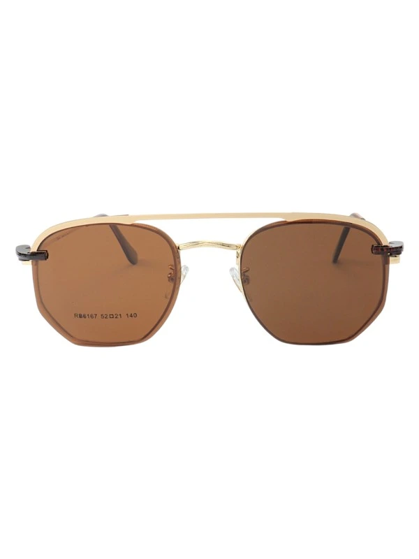 Armação de Óculos Hexagonal Clipon RB6167 Dourado e Marrom