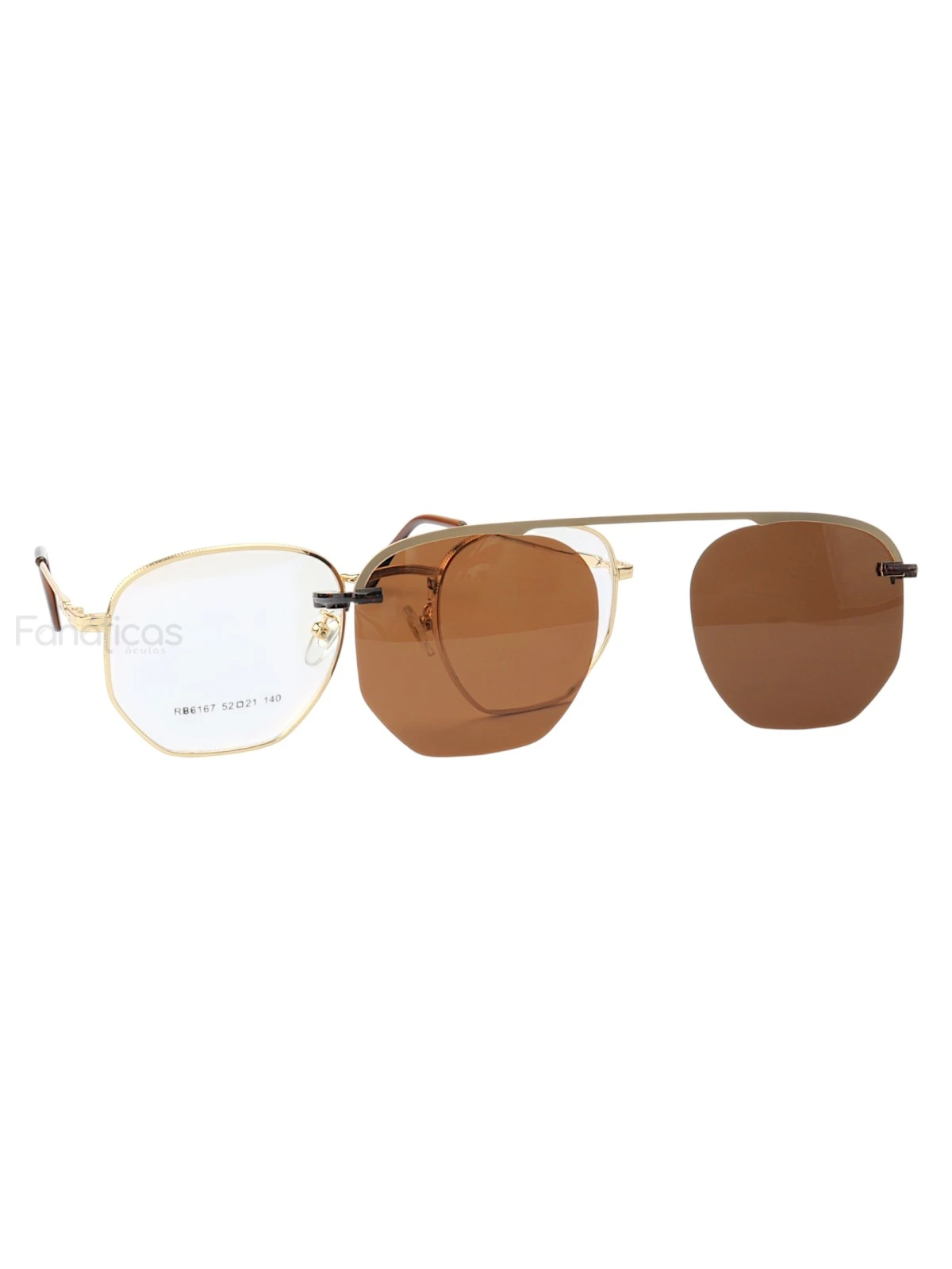 Armação de Óculos Hexagonal Clipon RB6167 Dourado e Marrom