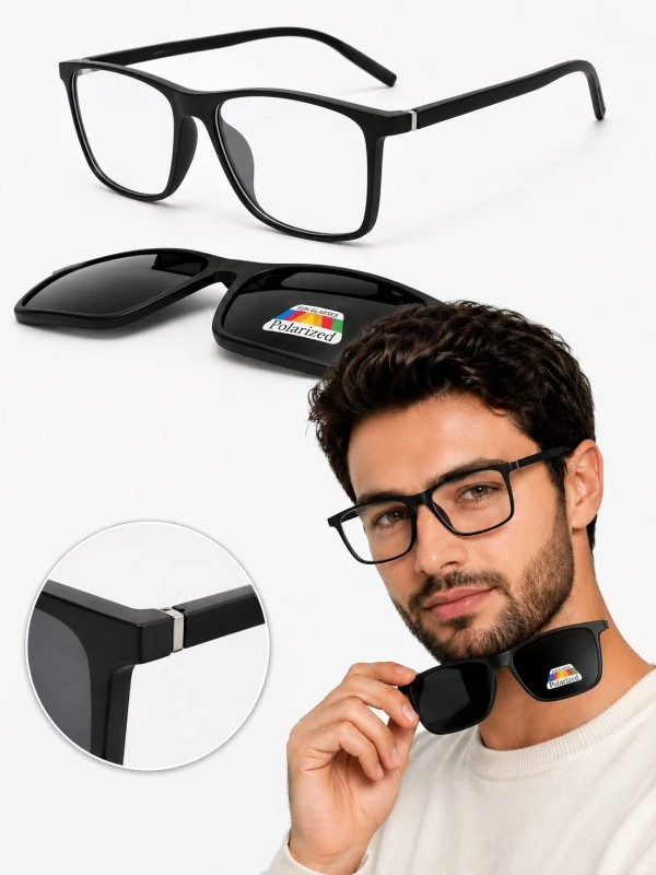 Armação de Óculos Quadrada Clipon TR2299 Preto