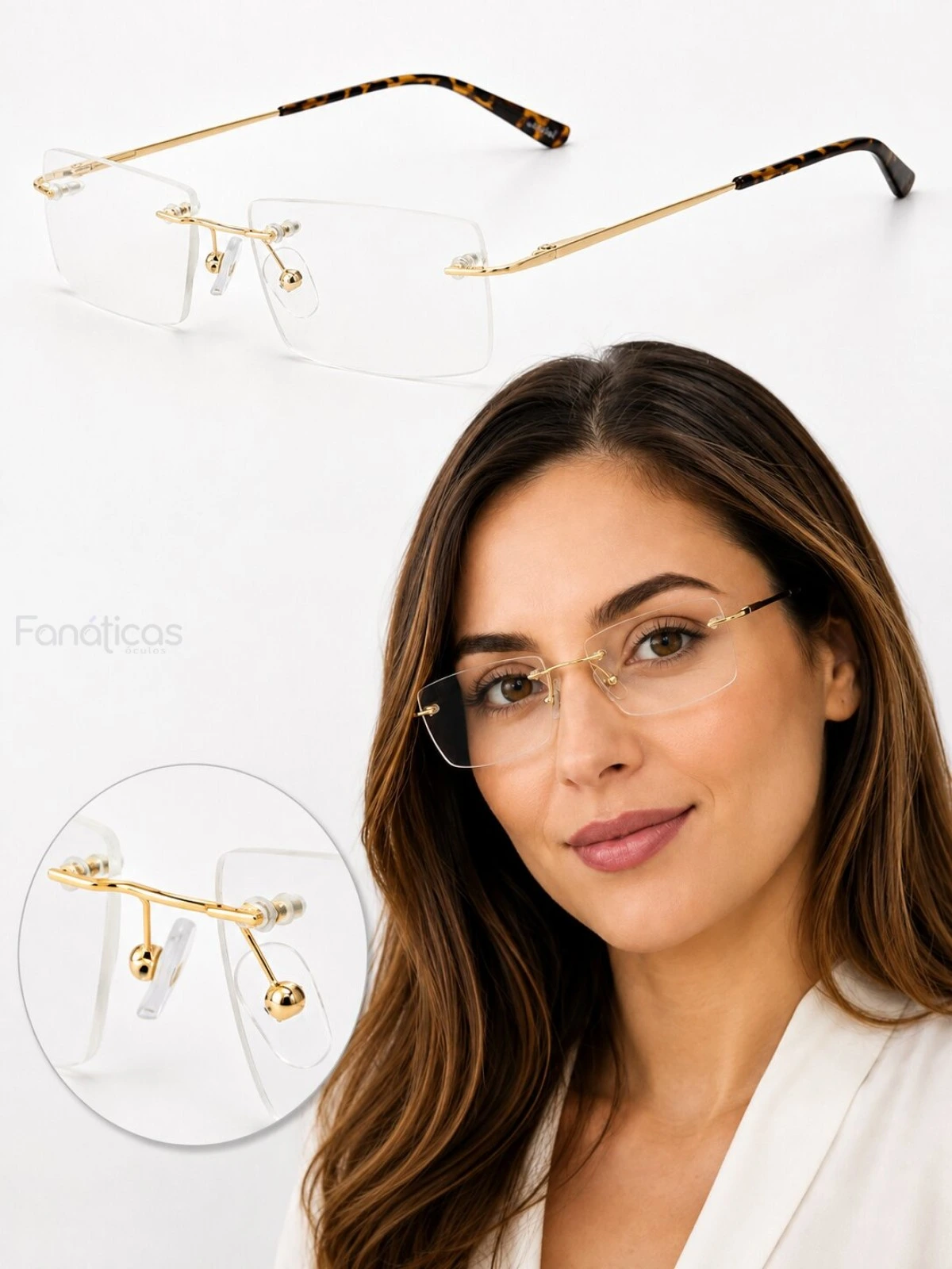 Armação de Óculos Retangular Balgriff Parafusada Flutuante SH3051 Dourado