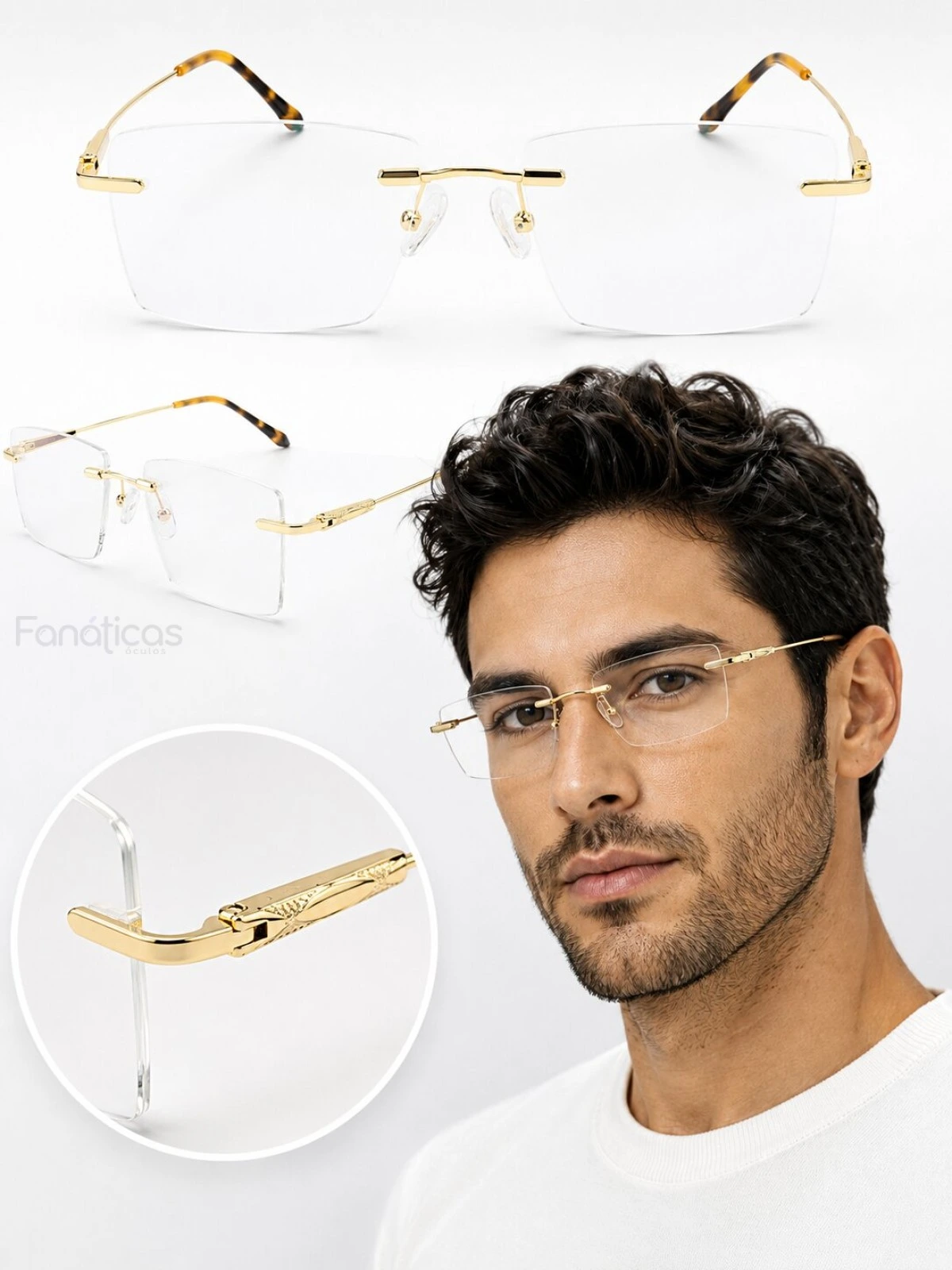 Armação de Óculos Balgriff Bucha Memory Titânio Flexivel Flutuante MT6942 Dourado
